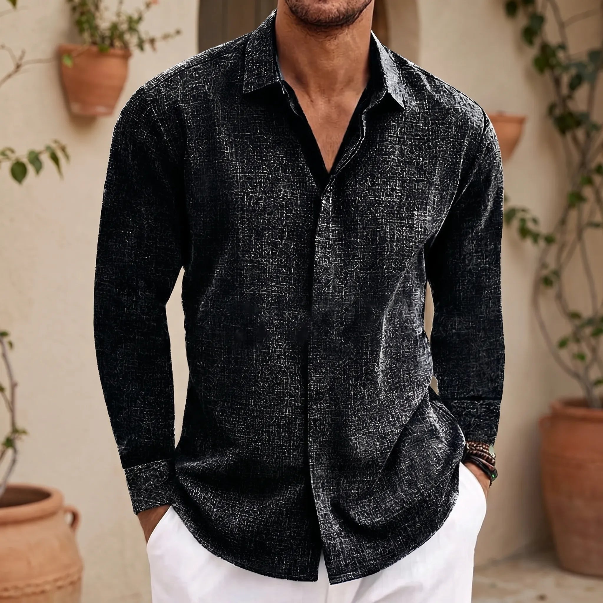 Maridox™ -  Men's Textured Long-Sleeve Shirt -  Smart-Casual Styling