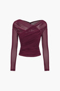 Meshani™ -  Ruched Mesh Long Sleeve Top -  Evening Socialising