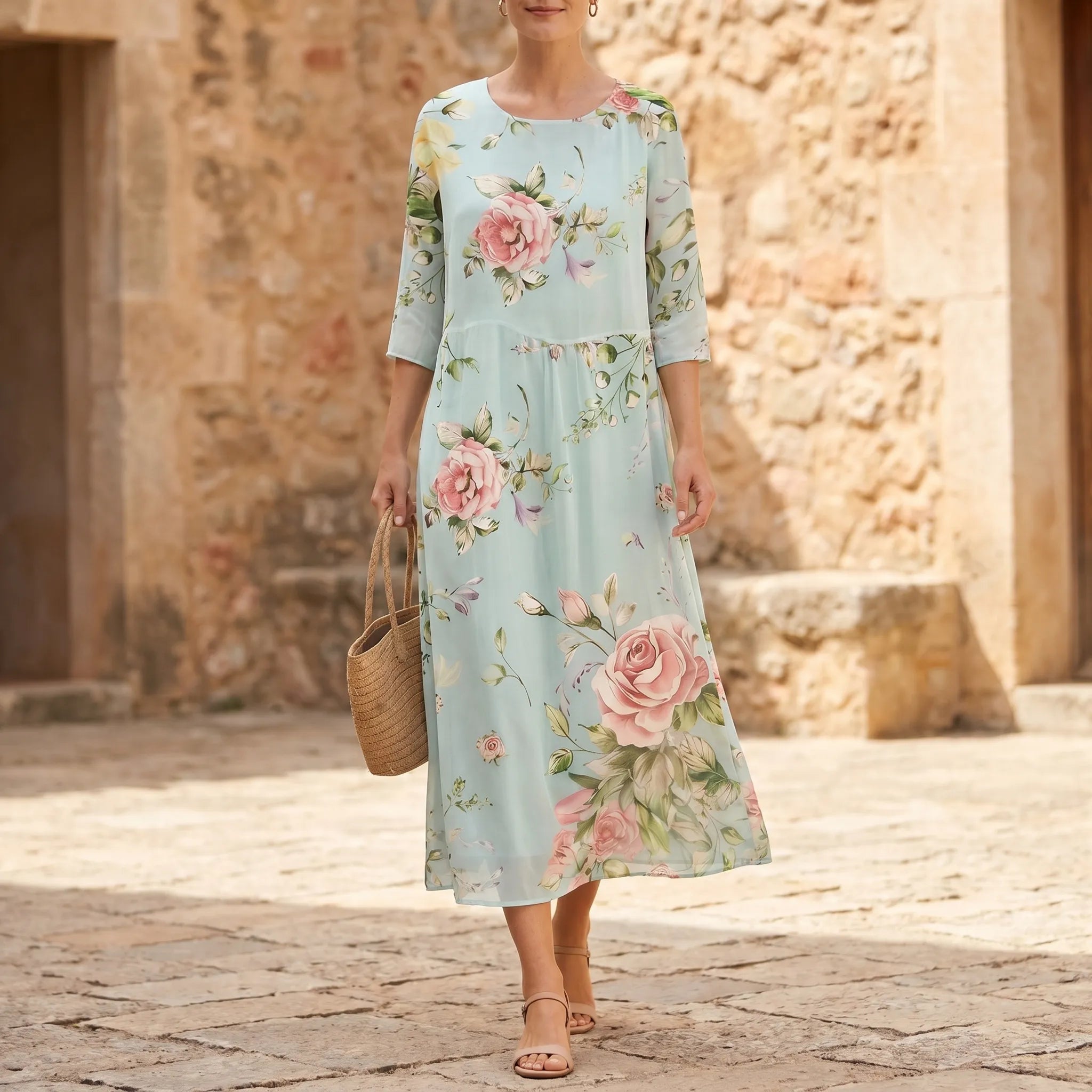 Midalis™ -  Floral Print Midi Dress -  Casual Daytime Outings