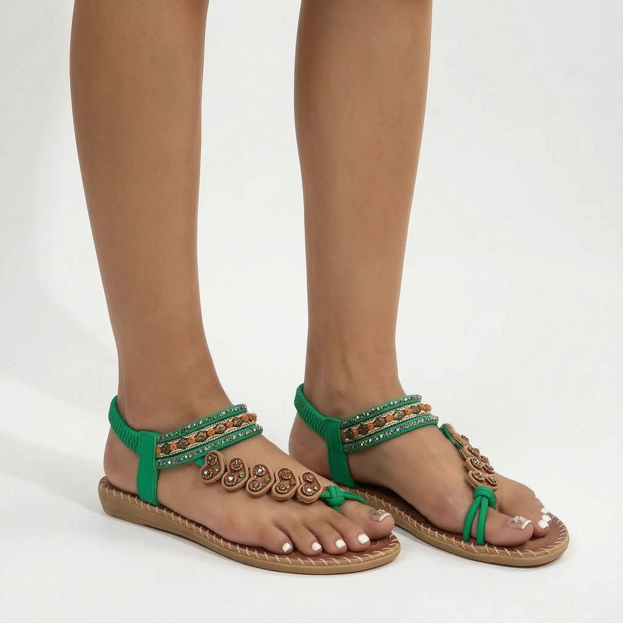 Mirella™ -  Beaded Flat Toe Post Sandal -  Warm-Weather Outings