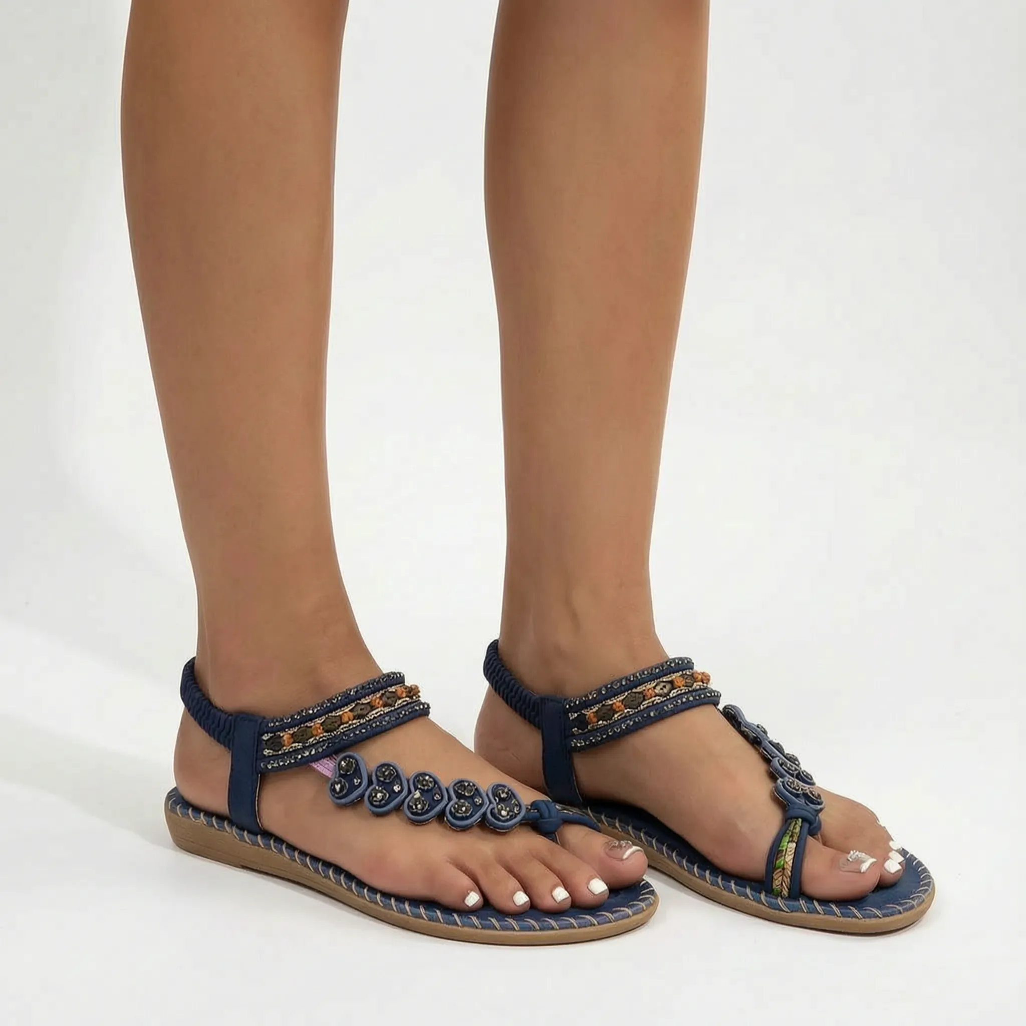 Mirella™ -  Beaded Flat Toe Post Sandal -  Warm-Weather Outings