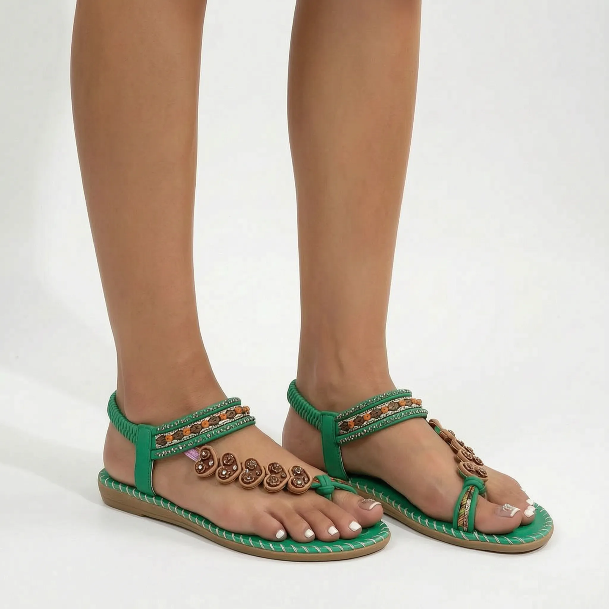Mirella™ -  Beaded Flat Toe Post Sandal -  Warm-Weather Outings