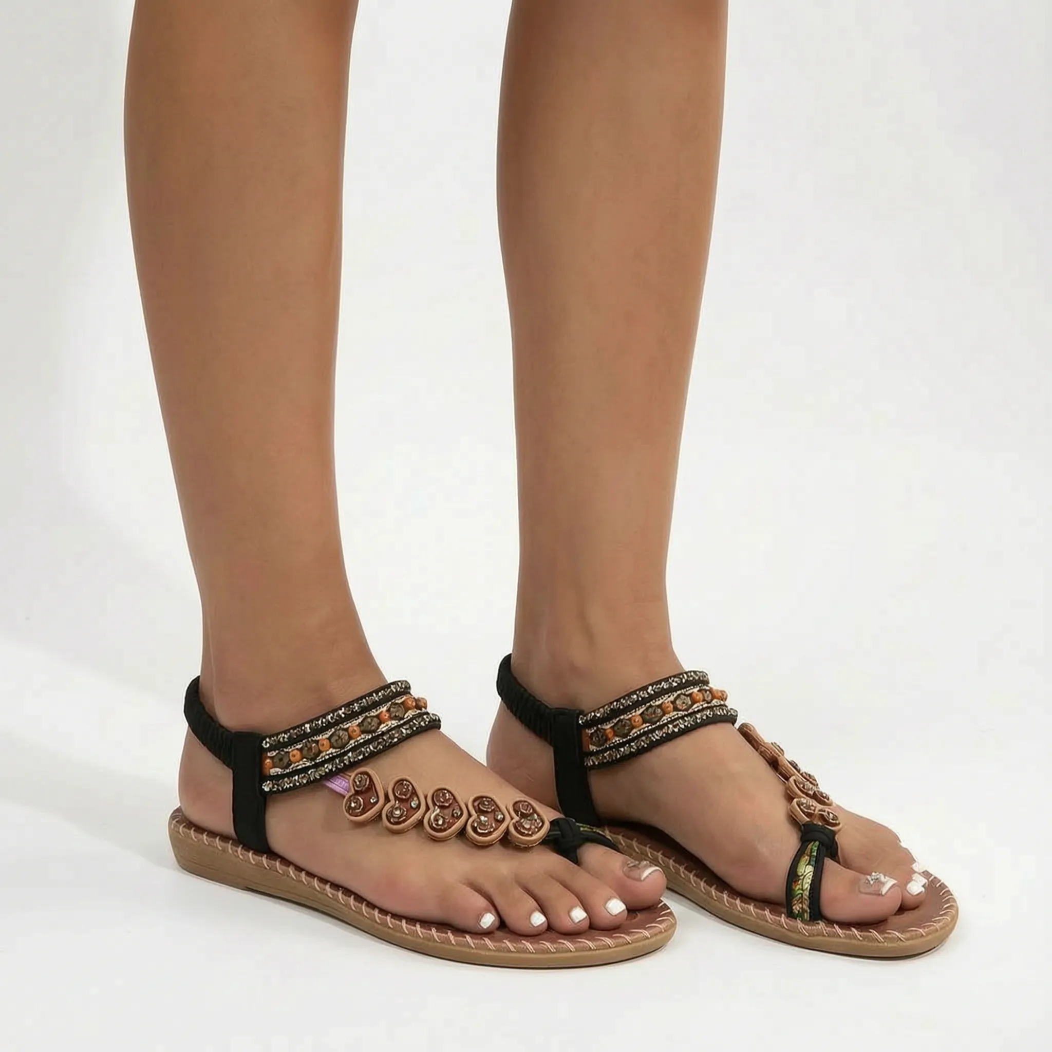 Mirella™ -  Beaded Flat Toe Post Sandal -  Warm-Weather Outings