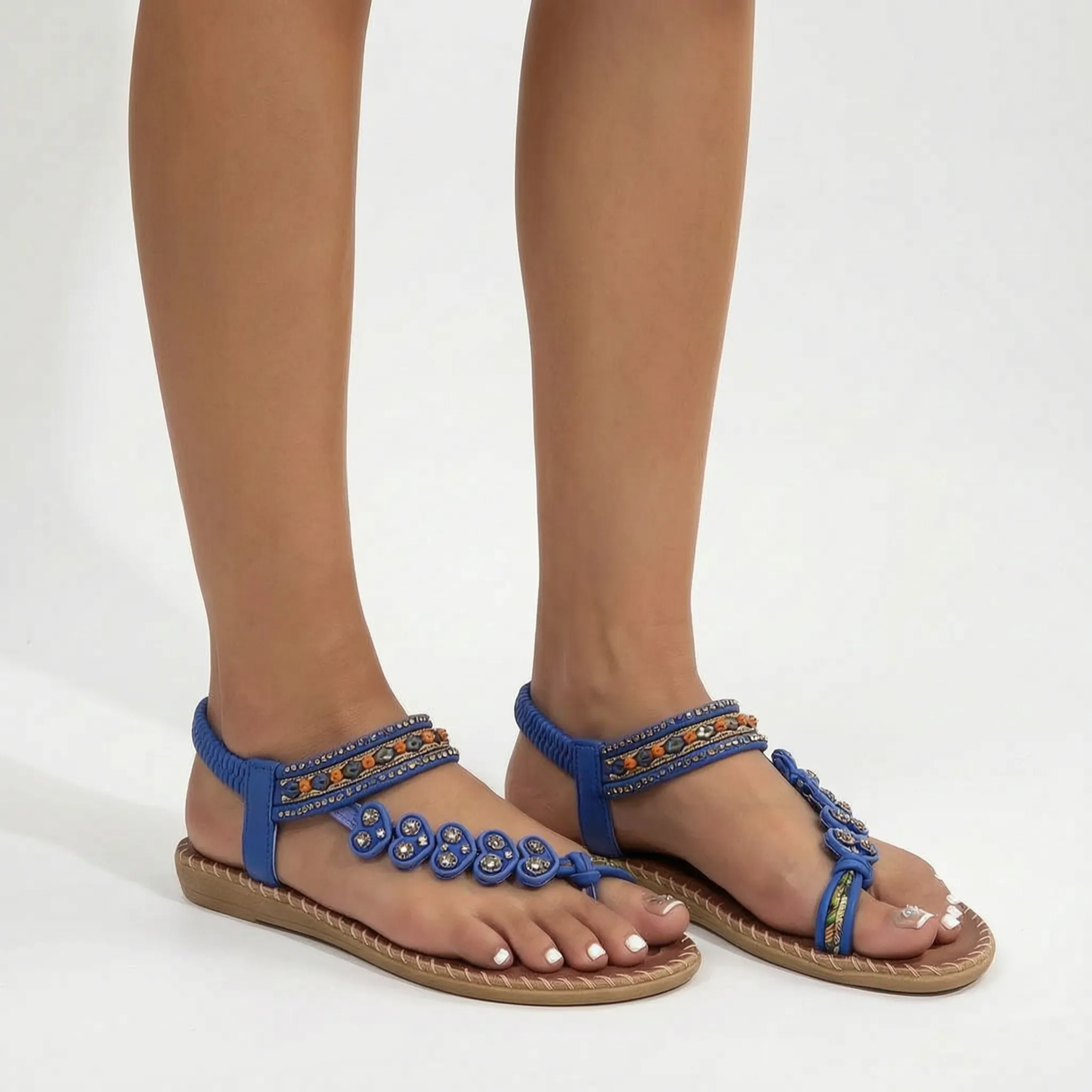 Mirella™ -  Beaded Flat Toe Post Sandal -  Warm-Weather Outings