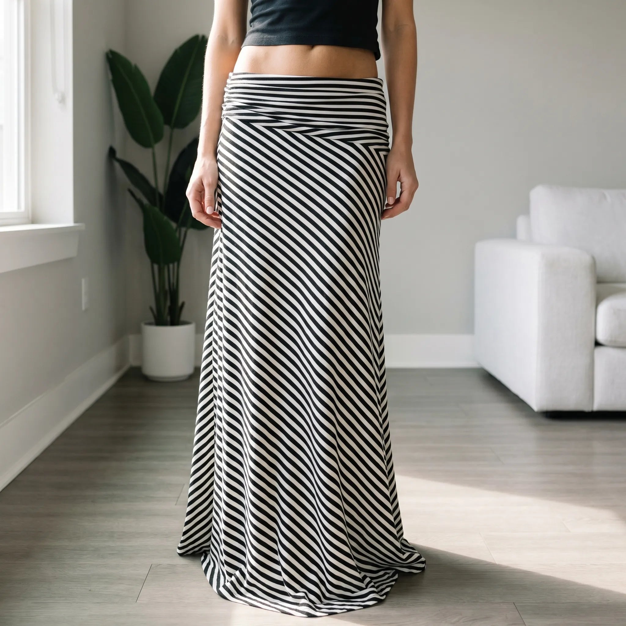 Monovita™ -  Striped Casual Maxi Skirt -  Casual Daytime Wear