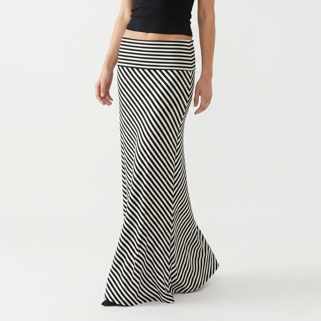 Monovita™ -  Striped Casual Maxi Skirt -  Casual Daytime Wear