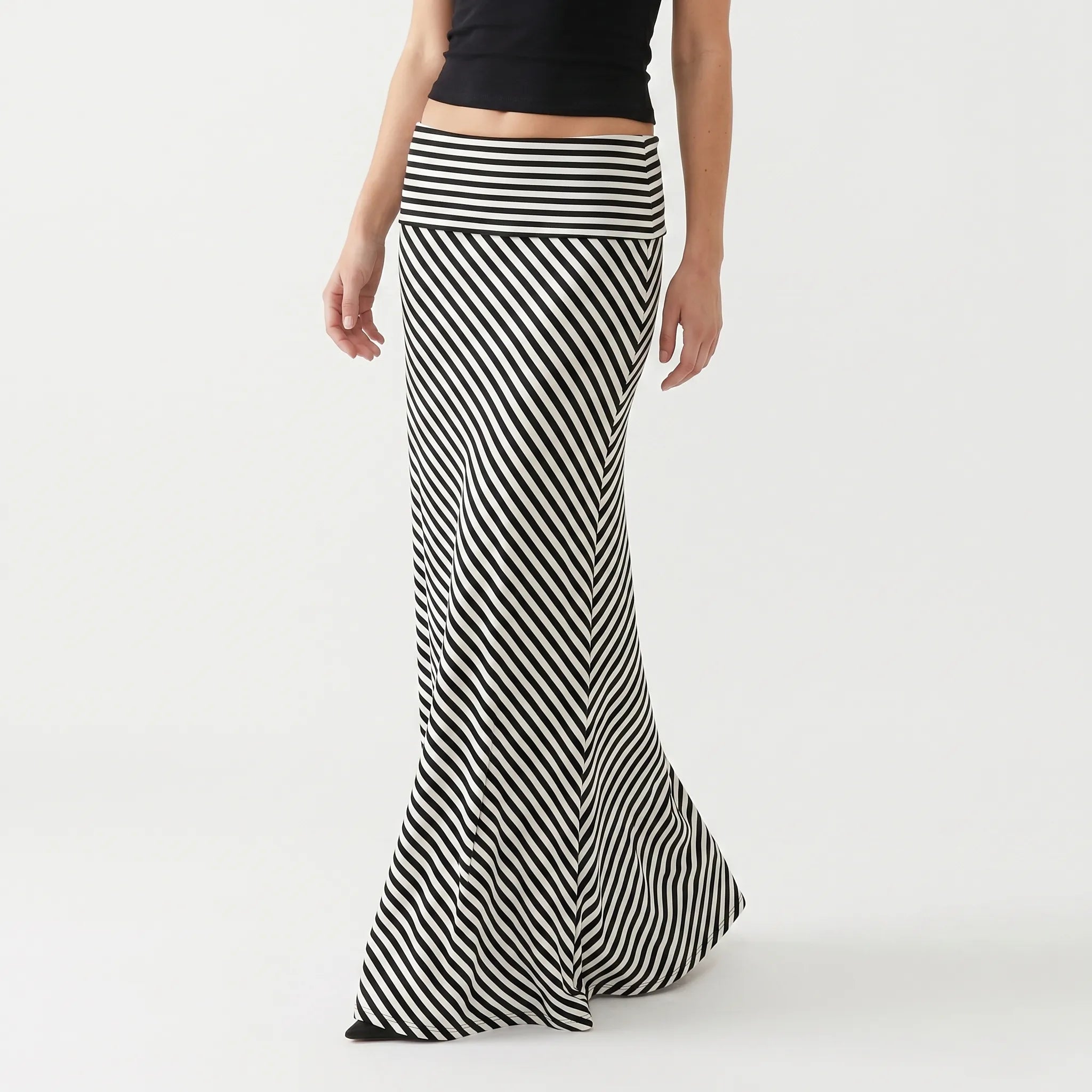 Monovita™ -  Striped Casual Maxi Skirt -  Casual Daytime Wear