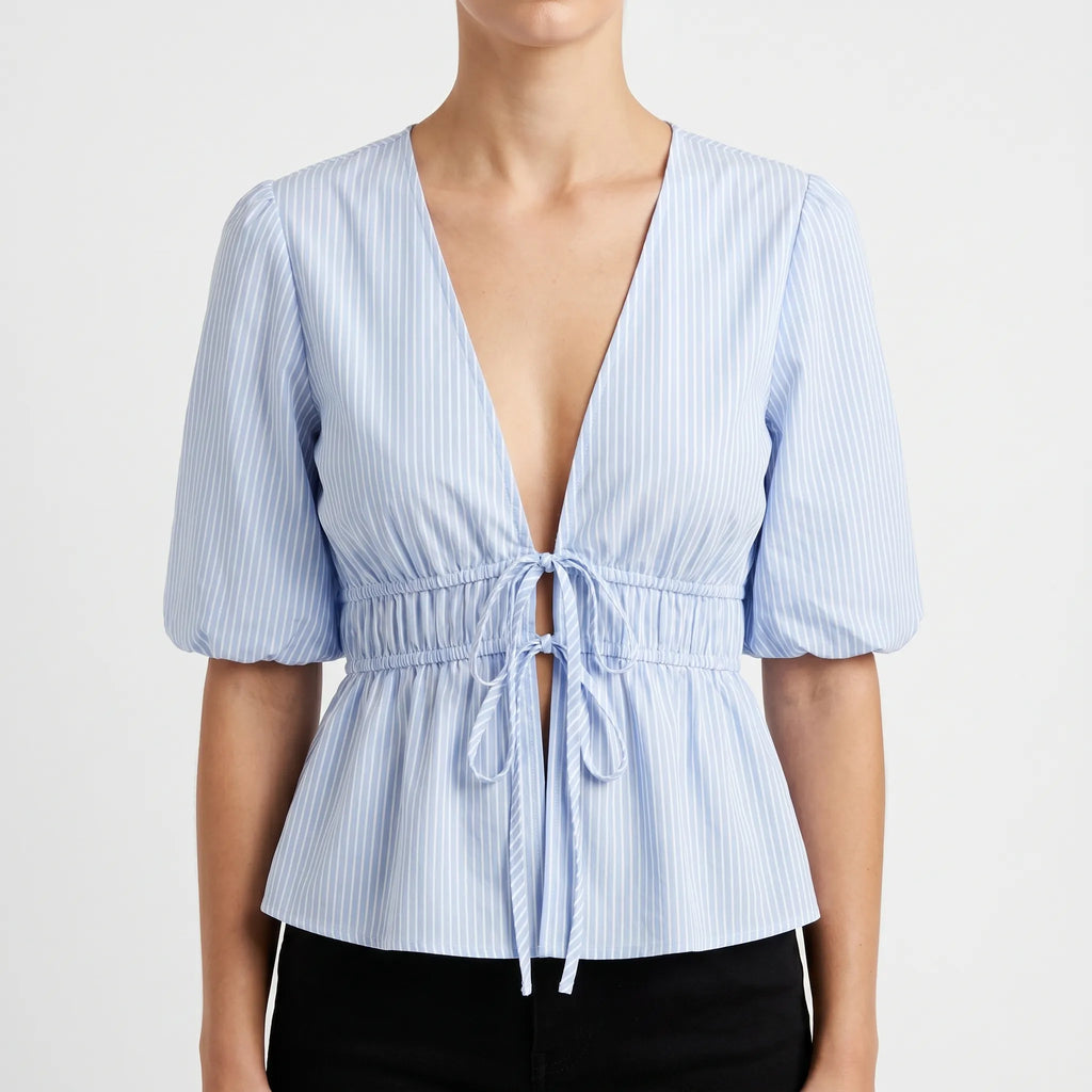 Nautique™ -  Striped Peplum Tie-Front Blouse -  Warm Weather Styling