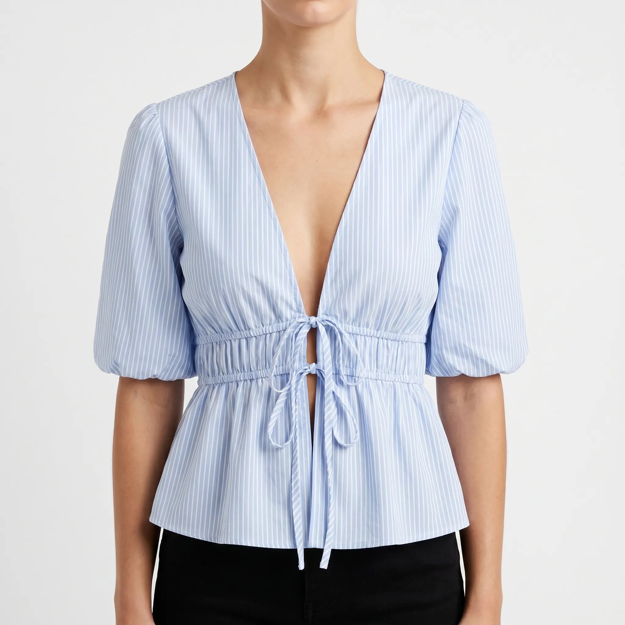 Nautique™ -  Striped Peplum Tie-Front Blouse -  Warm Weather Styling