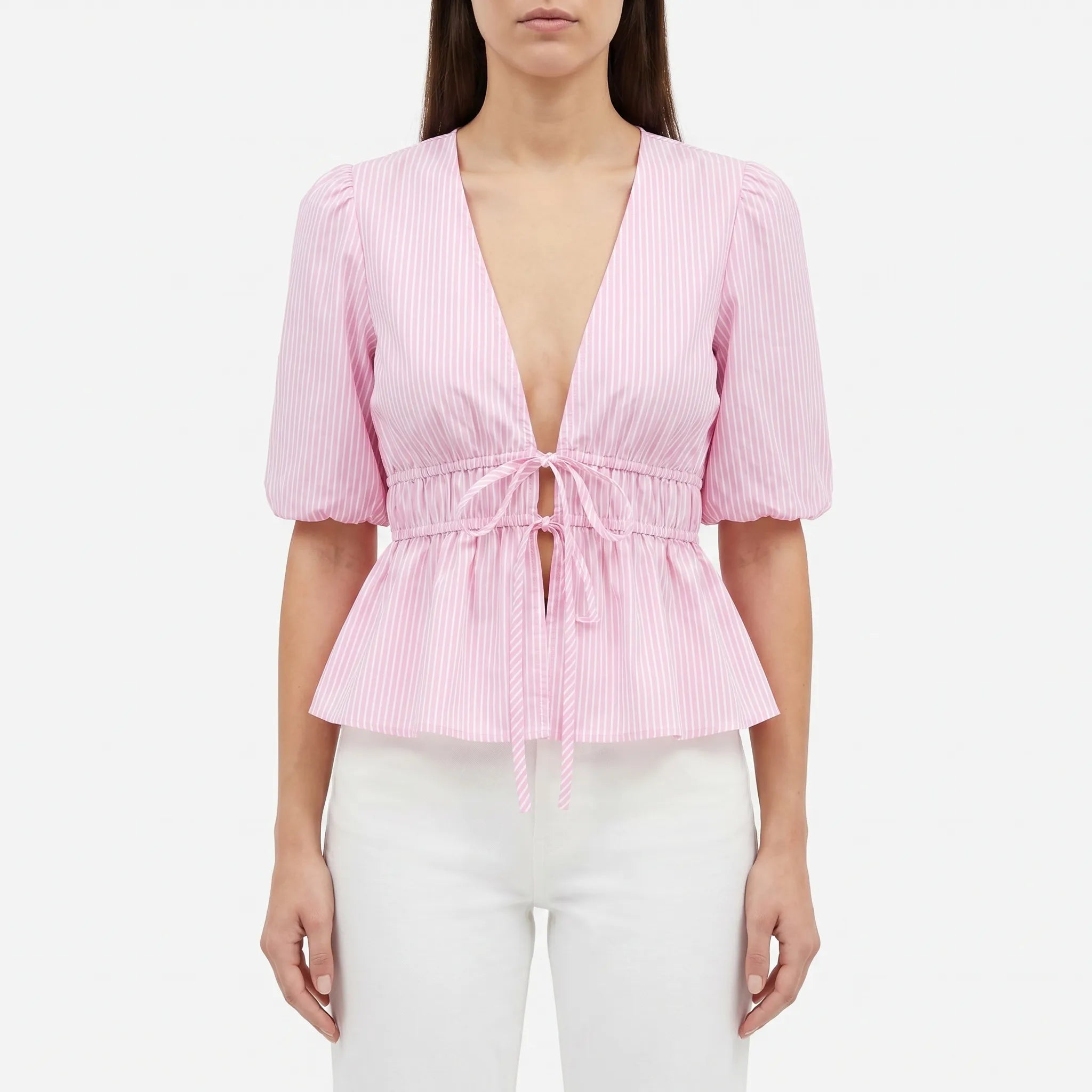 Nautique™ -  Striped Peplum Tie-Front Blouse -  Warm Weather Styling