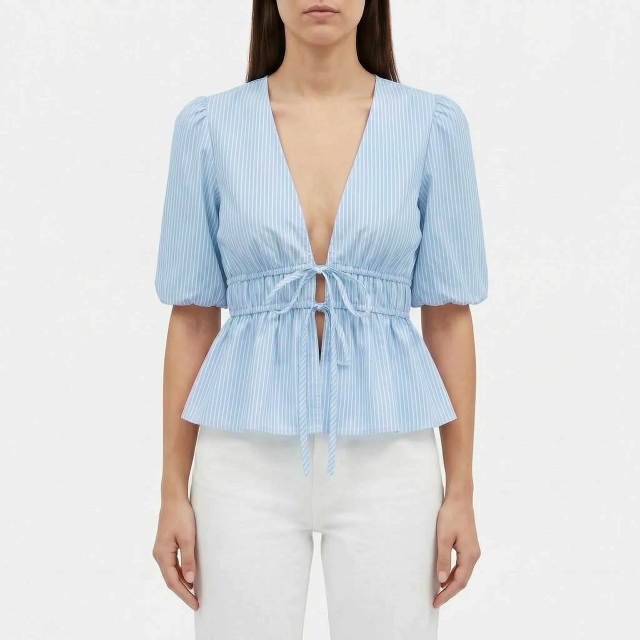 Nautique™ -  Striped Peplum Tie-Front Blouse -  Warm Weather Styling