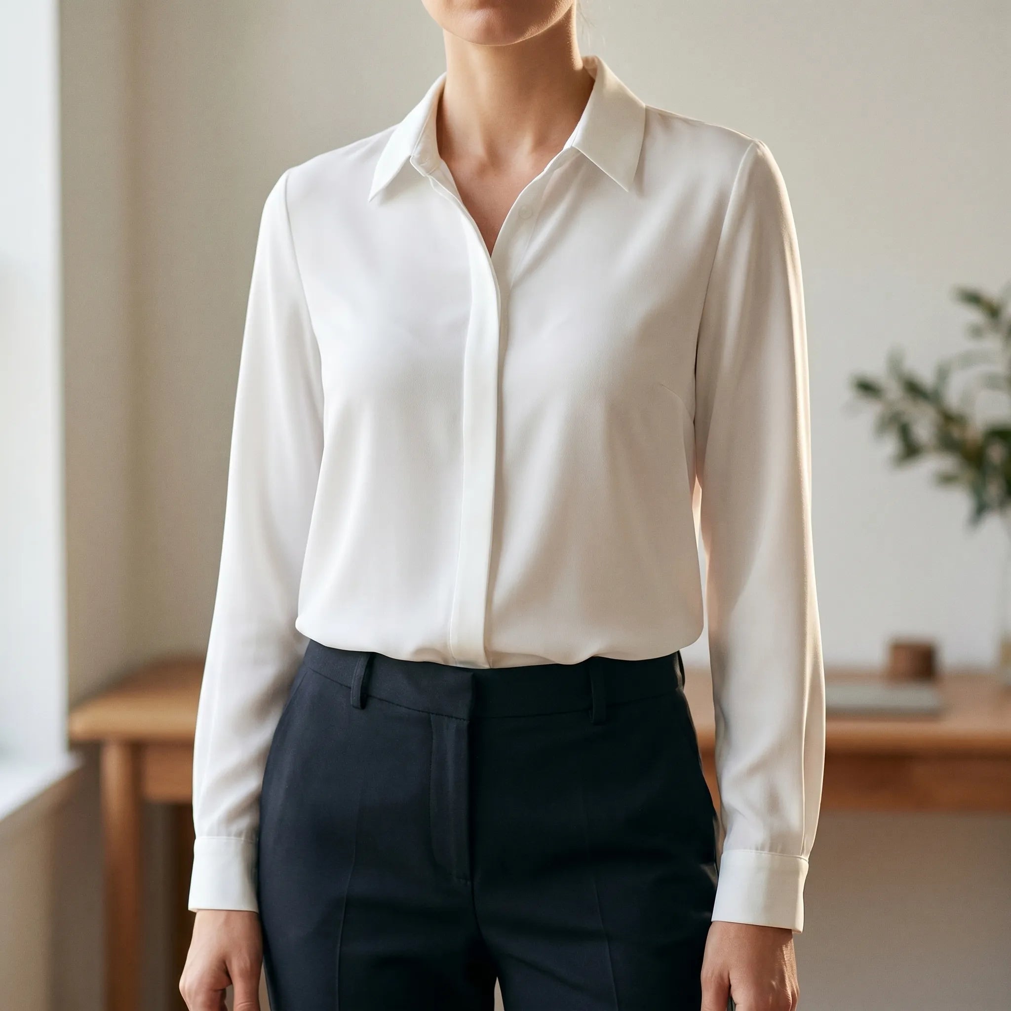 Novaline™ -  Long Sleeve Collared Blouse -  Office Wear