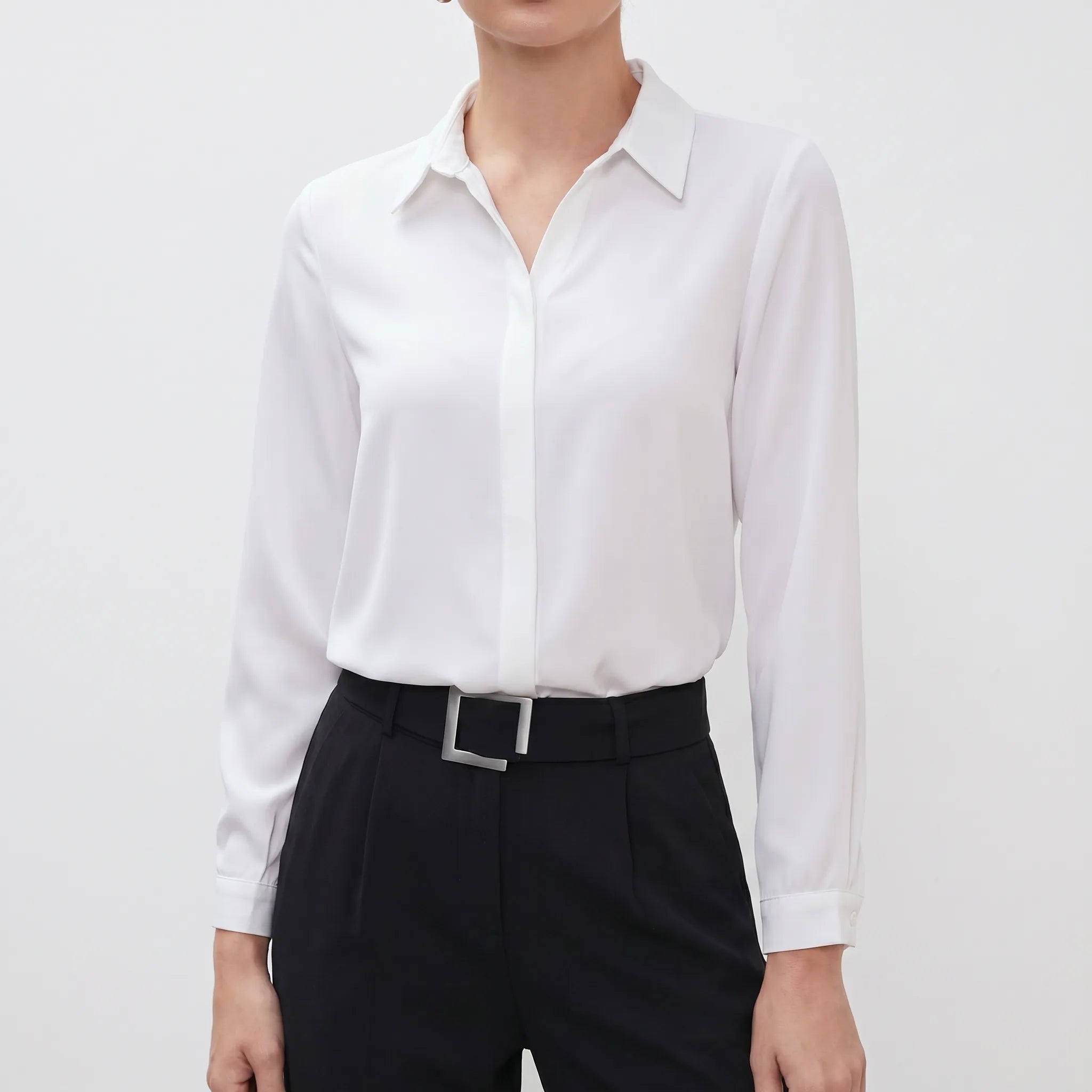 Novaline™ -  Long Sleeve Collared Blouse -  Office Wear