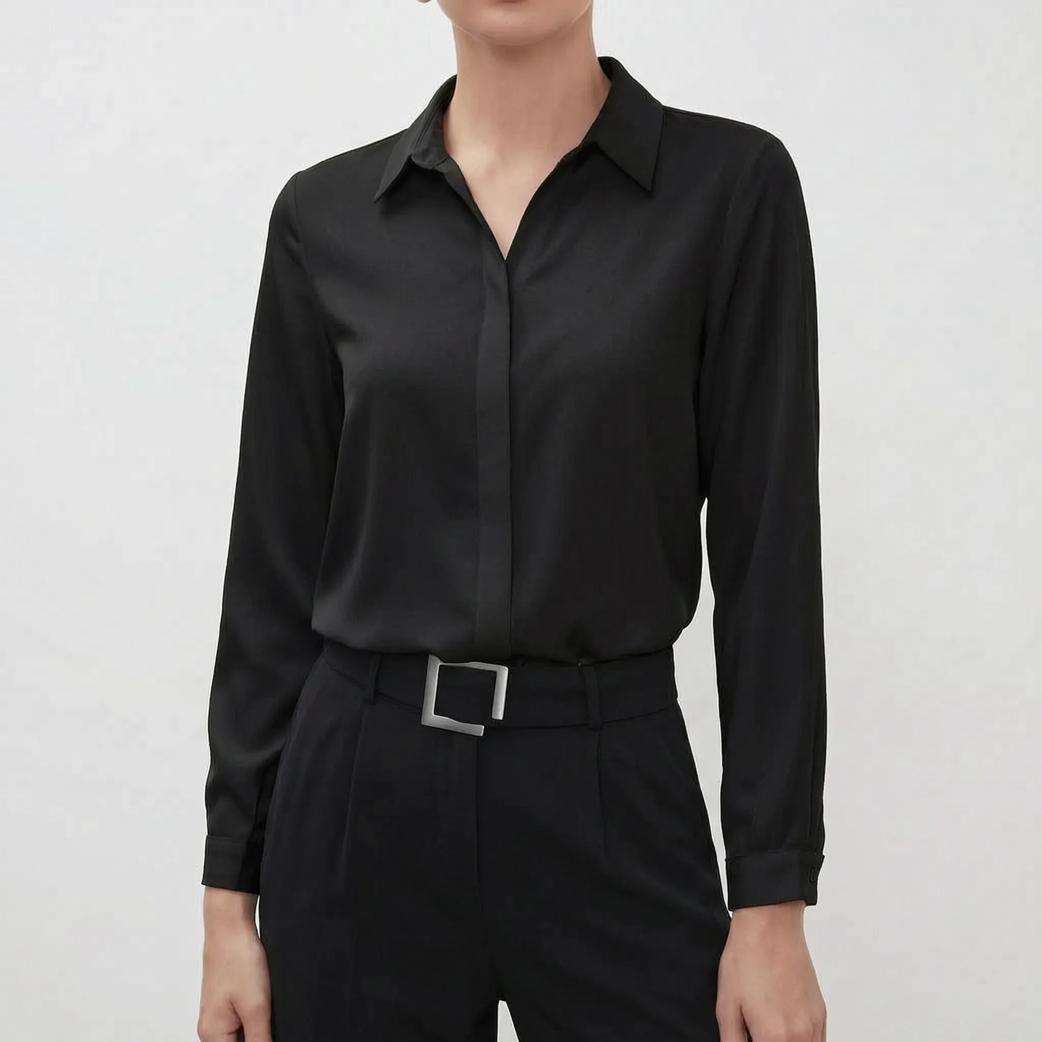 Novaline™ -  Long Sleeve Collared Blouse -  Office Wear