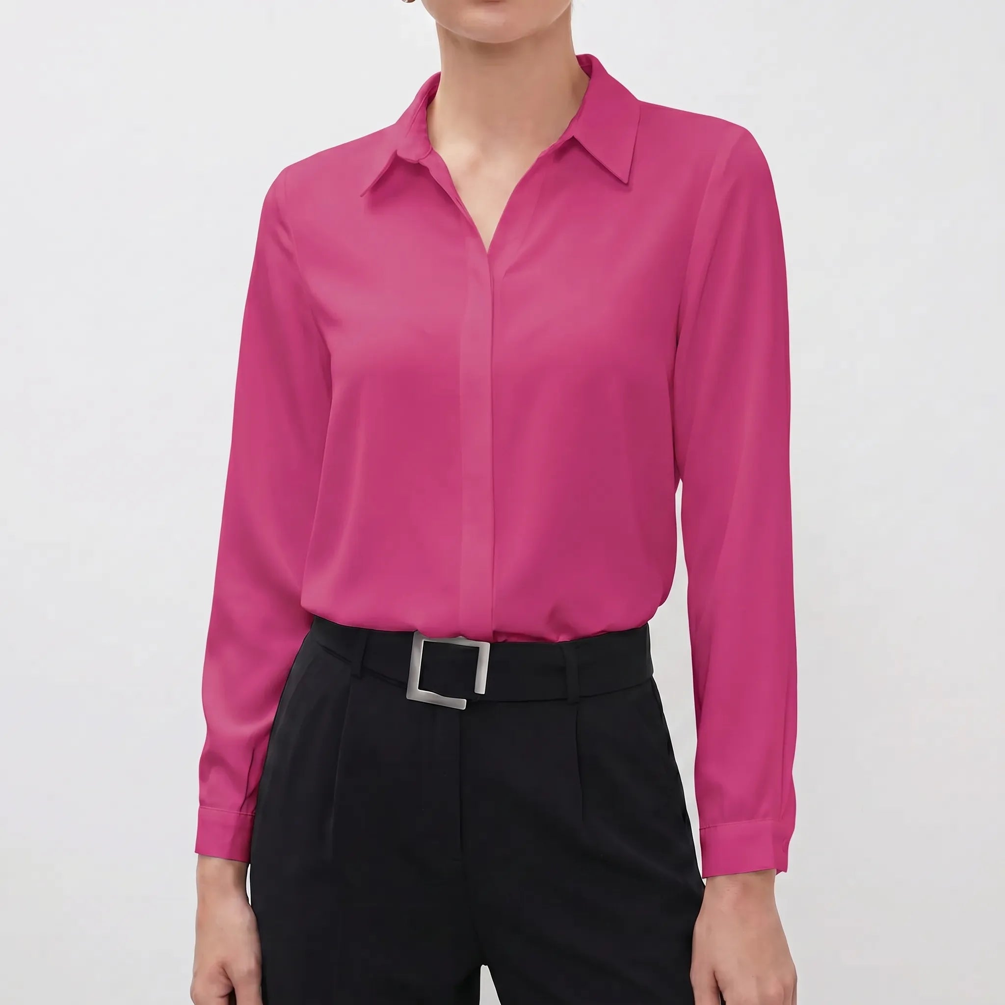 Novaline™ -  Long Sleeve Collared Blouse -  Office Wear