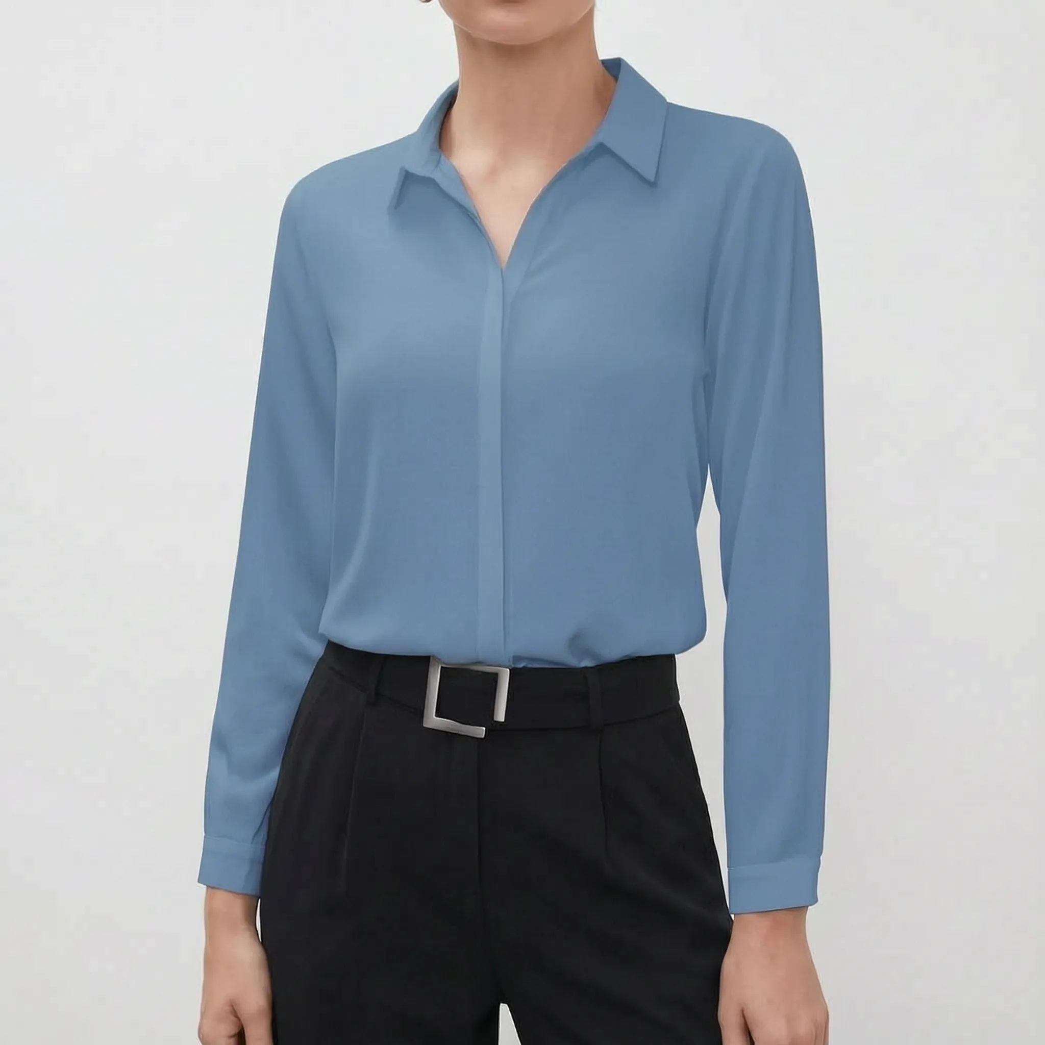Novaline™ -  Long Sleeve Collared Blouse -  Office Wear