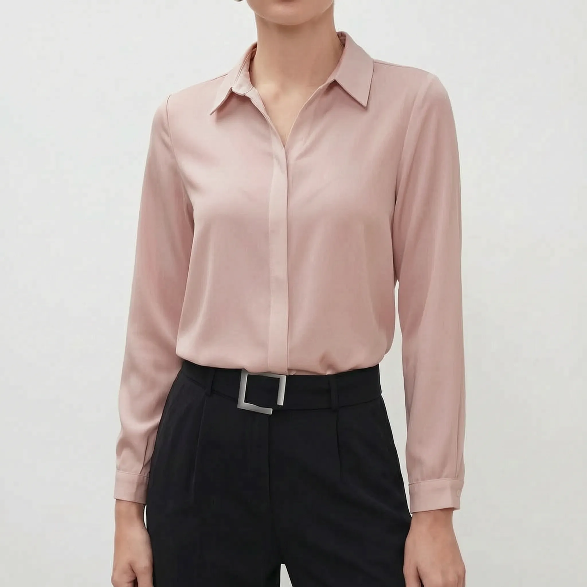 Novaline™ -  Long Sleeve Collared Blouse -  Office Wear