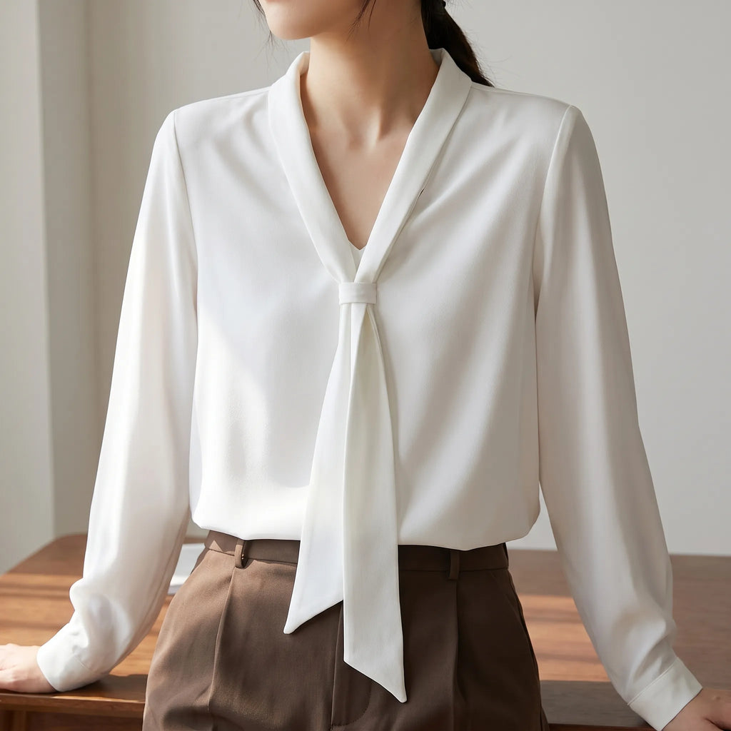 Novara™ -  Long Sleeve Tie Neck Blouse -  Office Wear