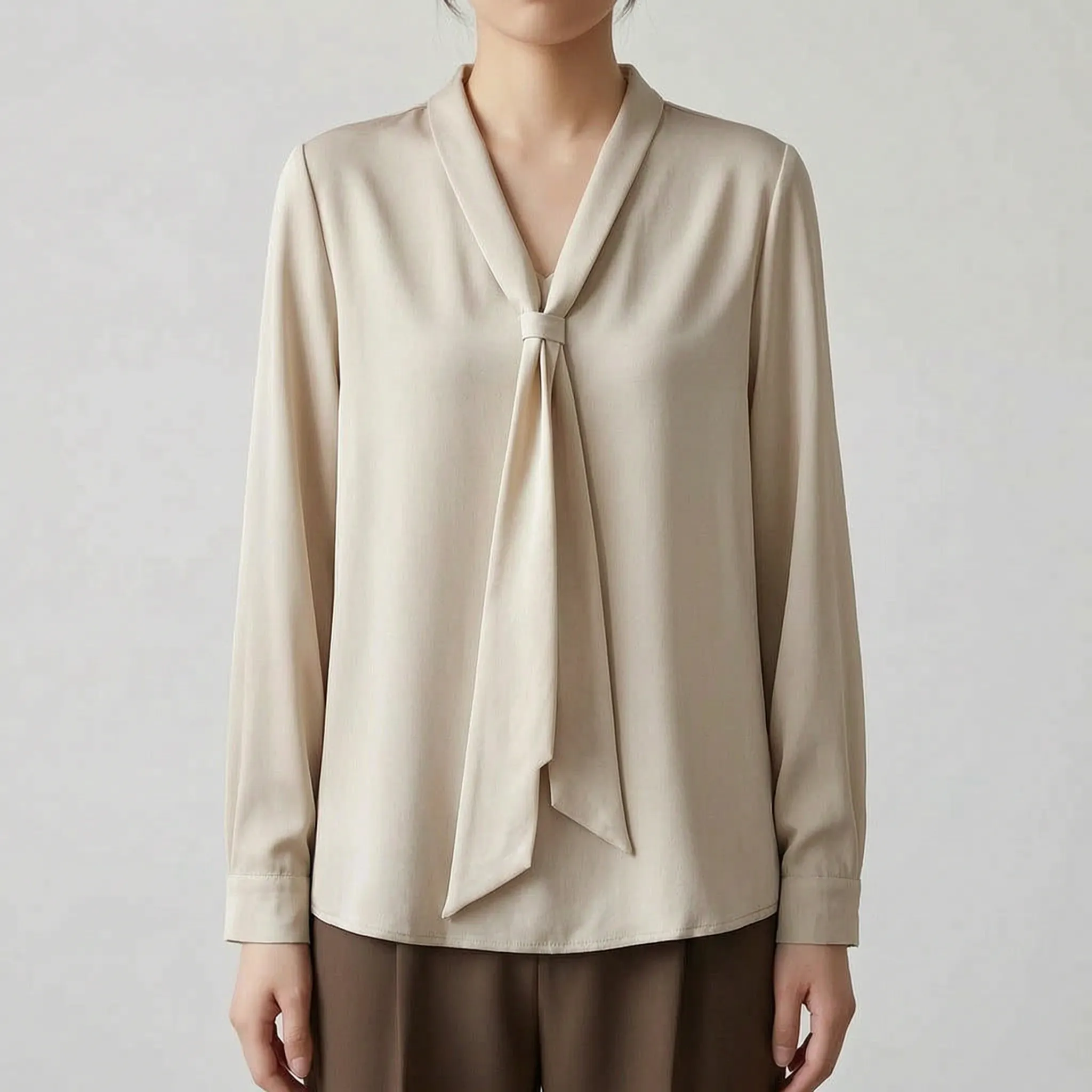 Novara™ -  Long Sleeve Tie Neck Blouse -  Office Wear