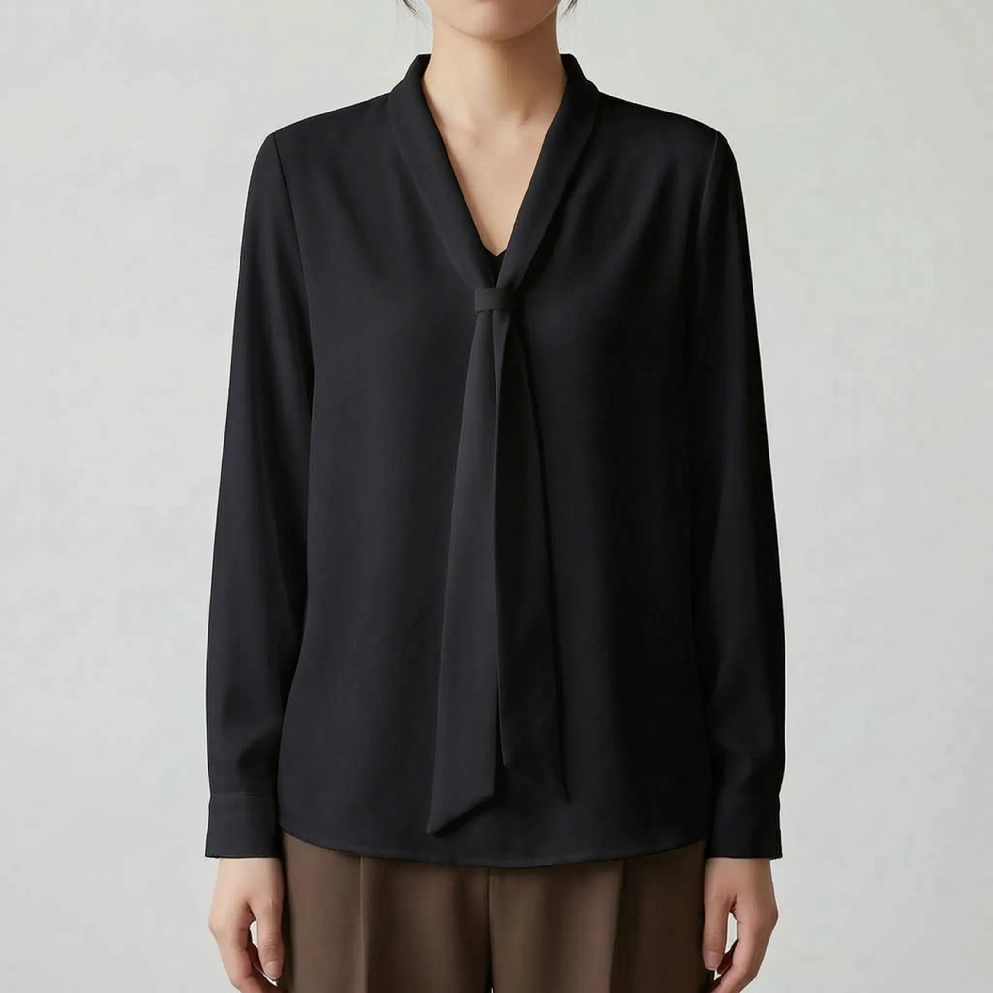 Novara™ -  Long Sleeve Tie Neck Blouse -  Office Wear
