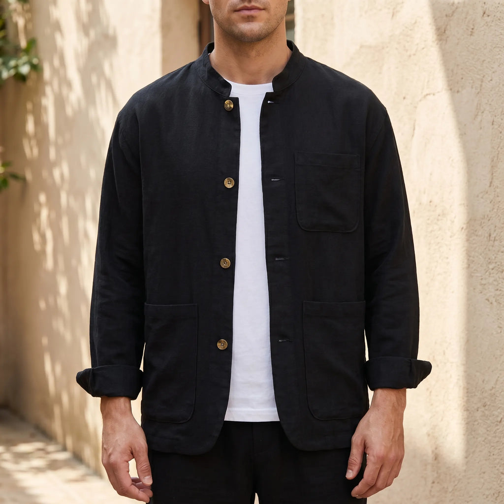 Ostrom™ -  Long Sleeve Grandad Collar Shirt -  Smart Casual Dressing