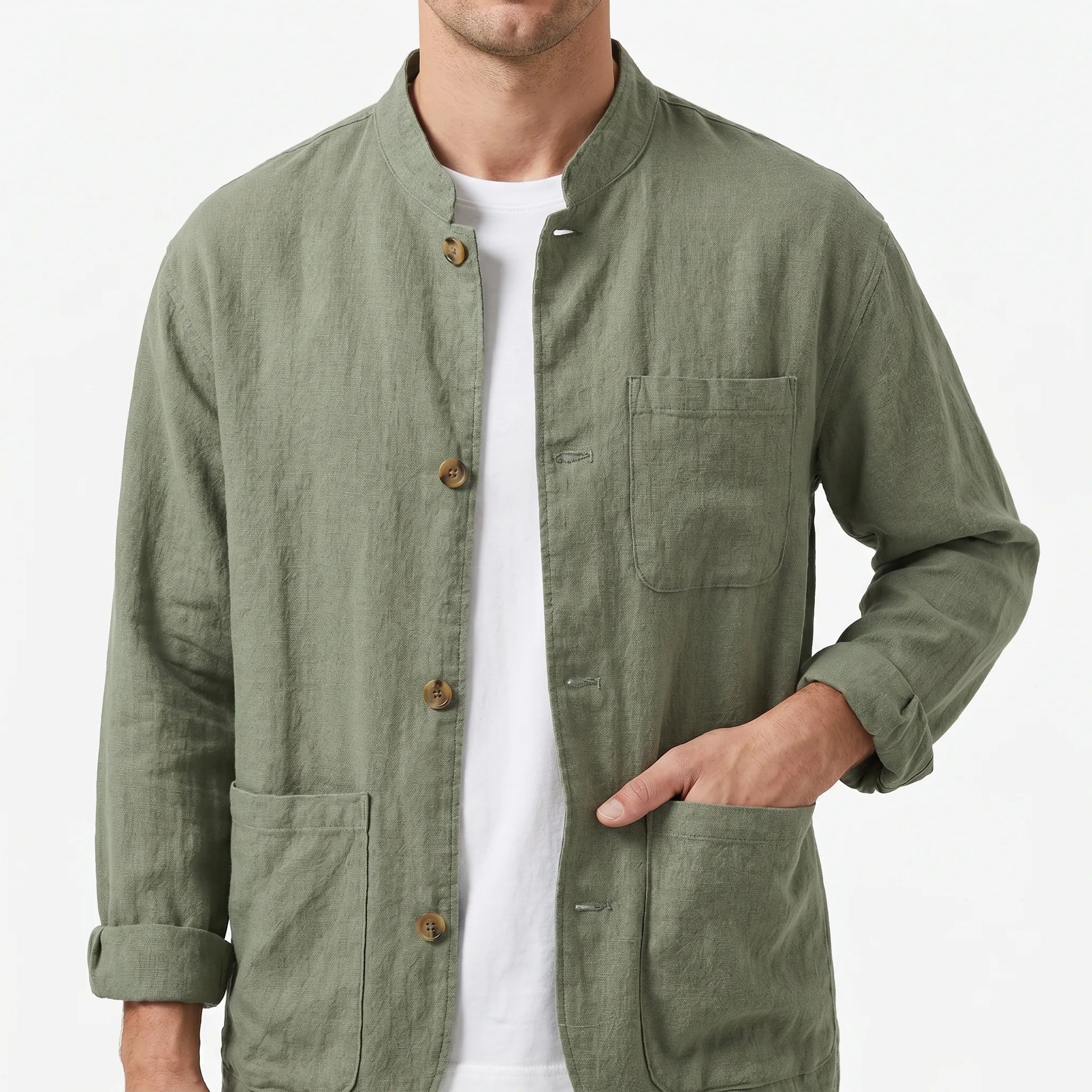 Ostrom™ -  Long Sleeve Grandad Collar Shirt -  Smart Casual Dressing