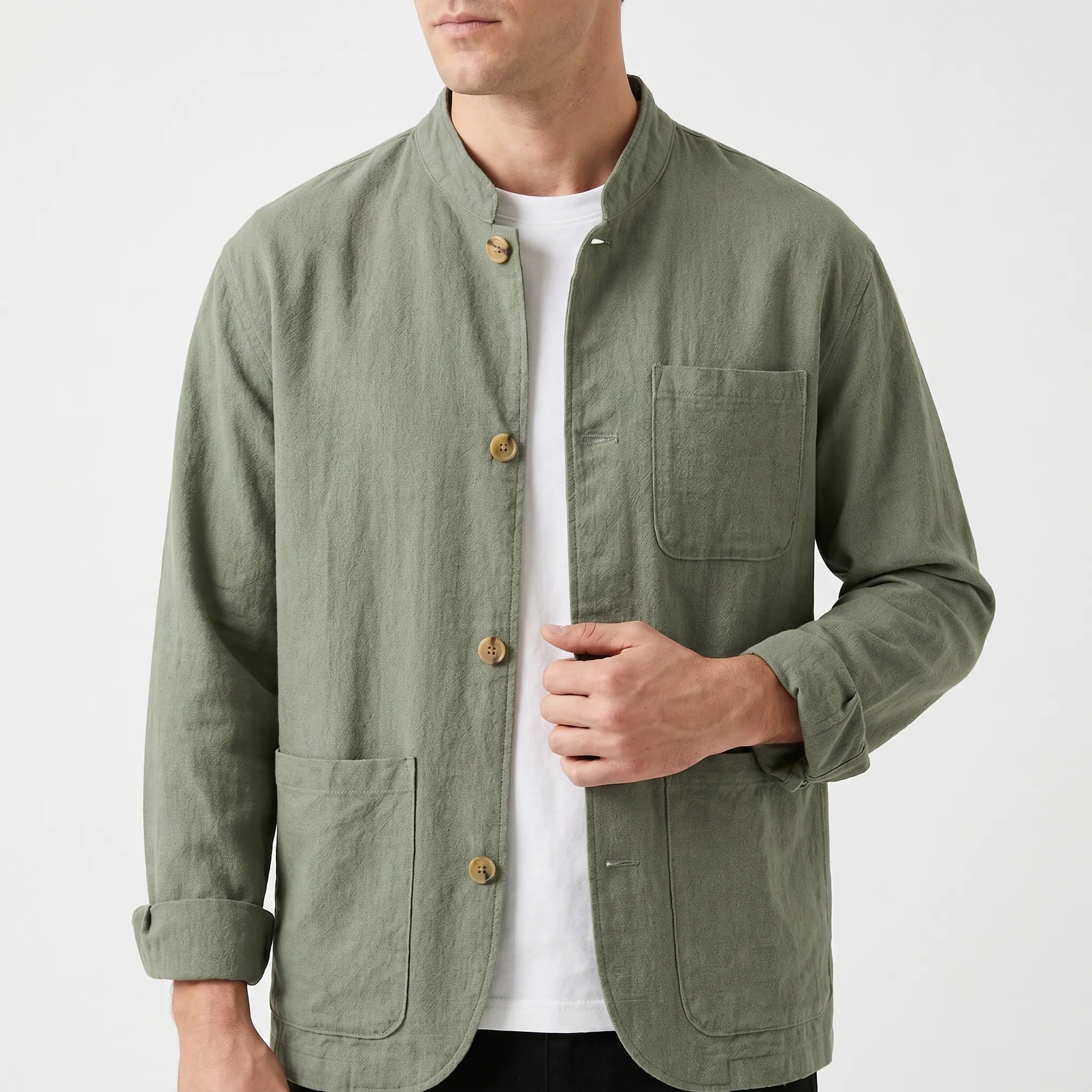 Ostrom™ -  Long Sleeve Grandad Collar Shirt -  Smart Casual Dressing