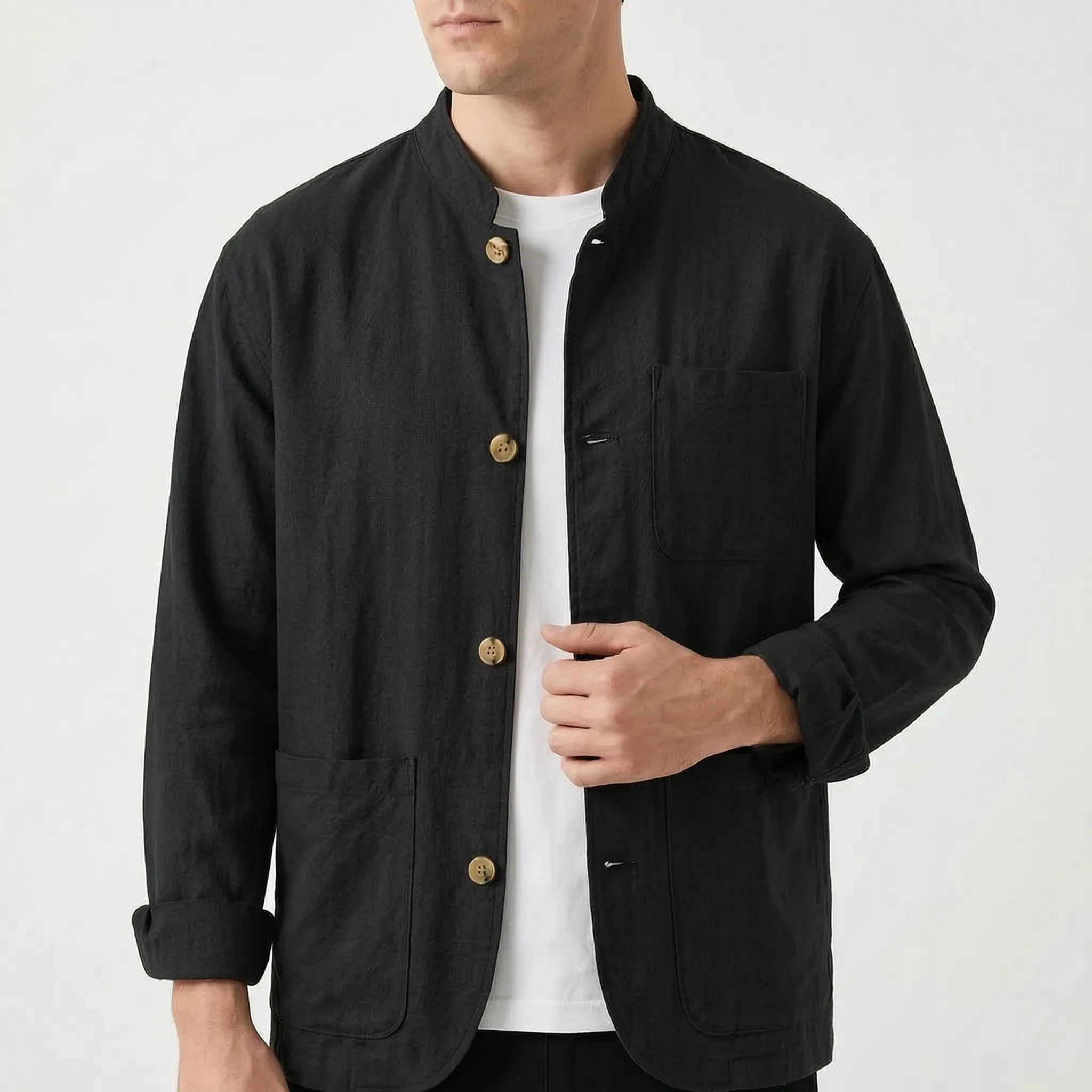 Ostrom™ -  Long Sleeve Grandad Collar Shirt -  Smart Casual Dressing