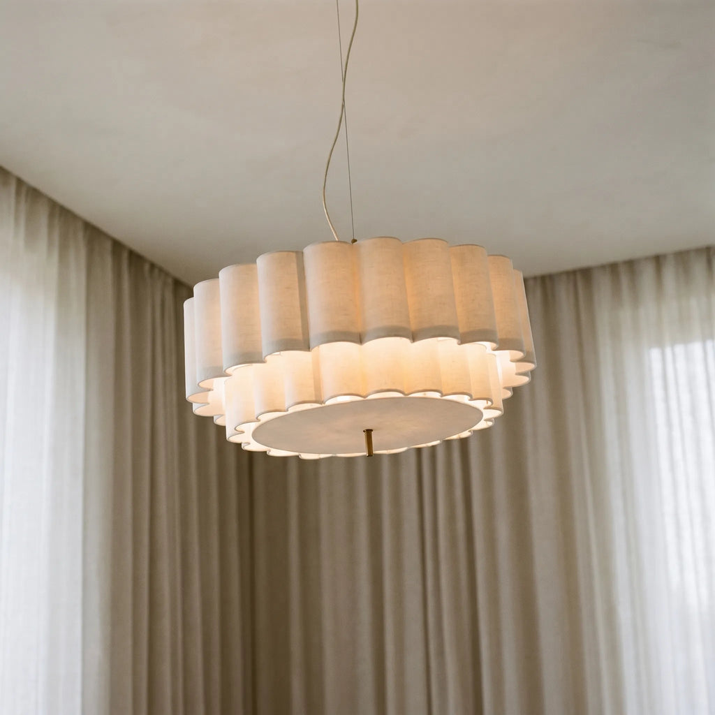 Plisseo™ -  Scalloped Fabric Pendant Light -  Diffusing Overhead Glare