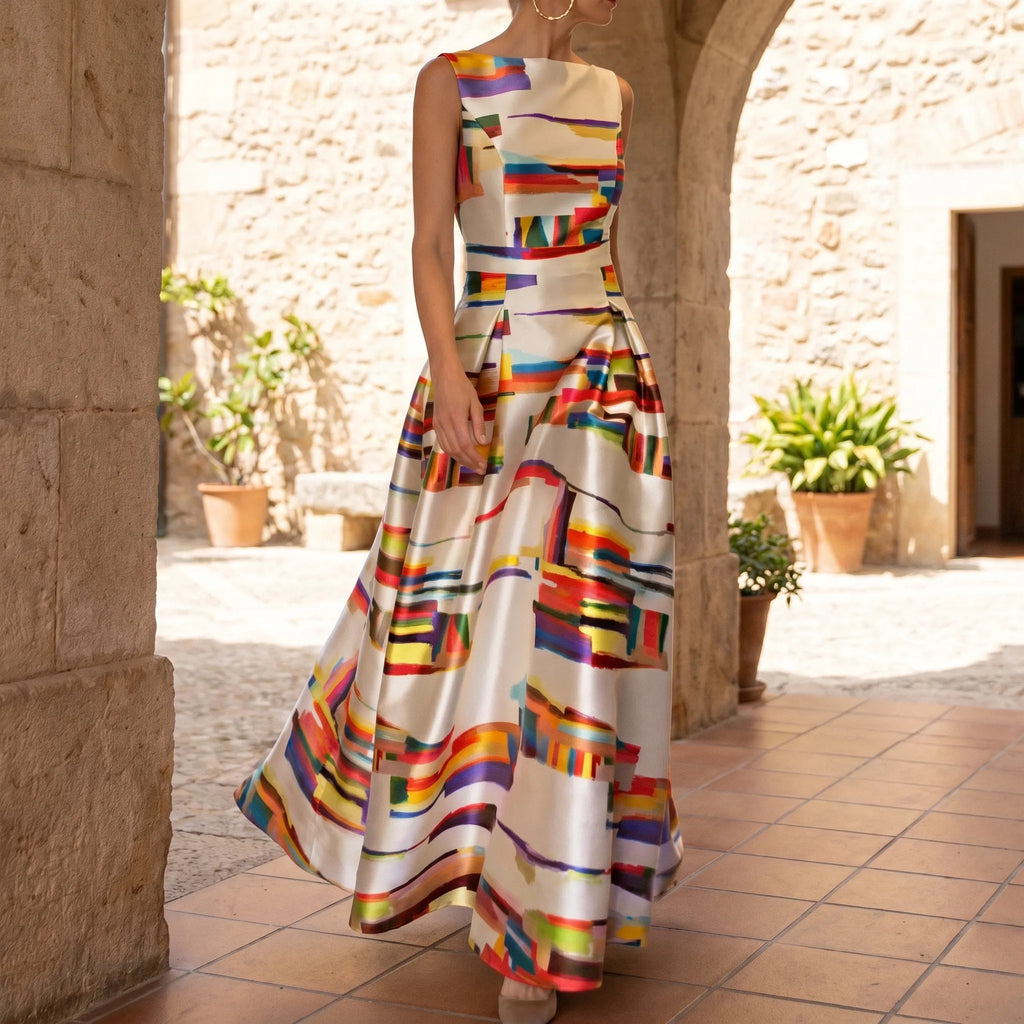 Prismia™ -  Sleeveless Geometric Maxi Dress -  Smart Evening Wear