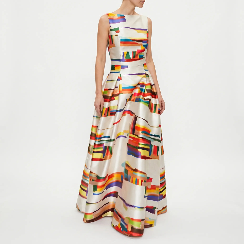 Prismia™ -  Sleeveless Geometric Maxi Dress -  Smart Evening Wear