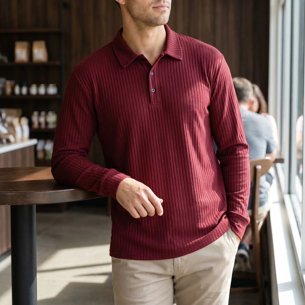 Ribotop™ -  Long Sleeve Ribbed Polo -  Smart Casual Styling