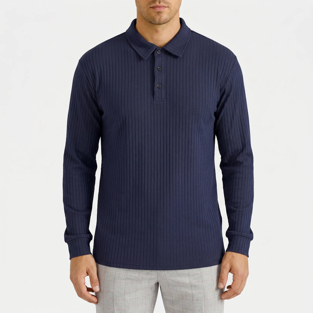 Ribotop™ -  Long Sleeve Ribbed Polo -  Smart Casual Styling