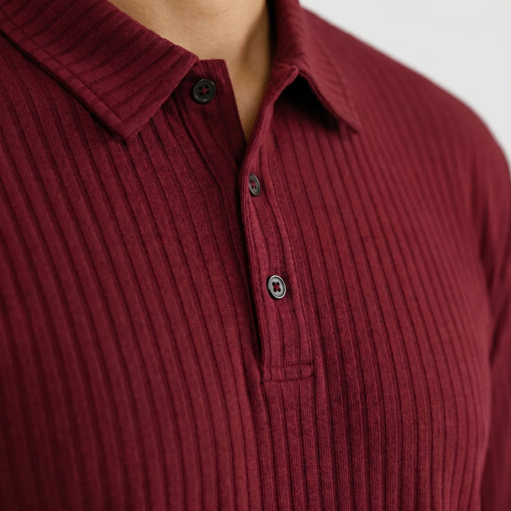 Ribotop™ -  Long Sleeve Ribbed Polo -  Smart Casual Styling