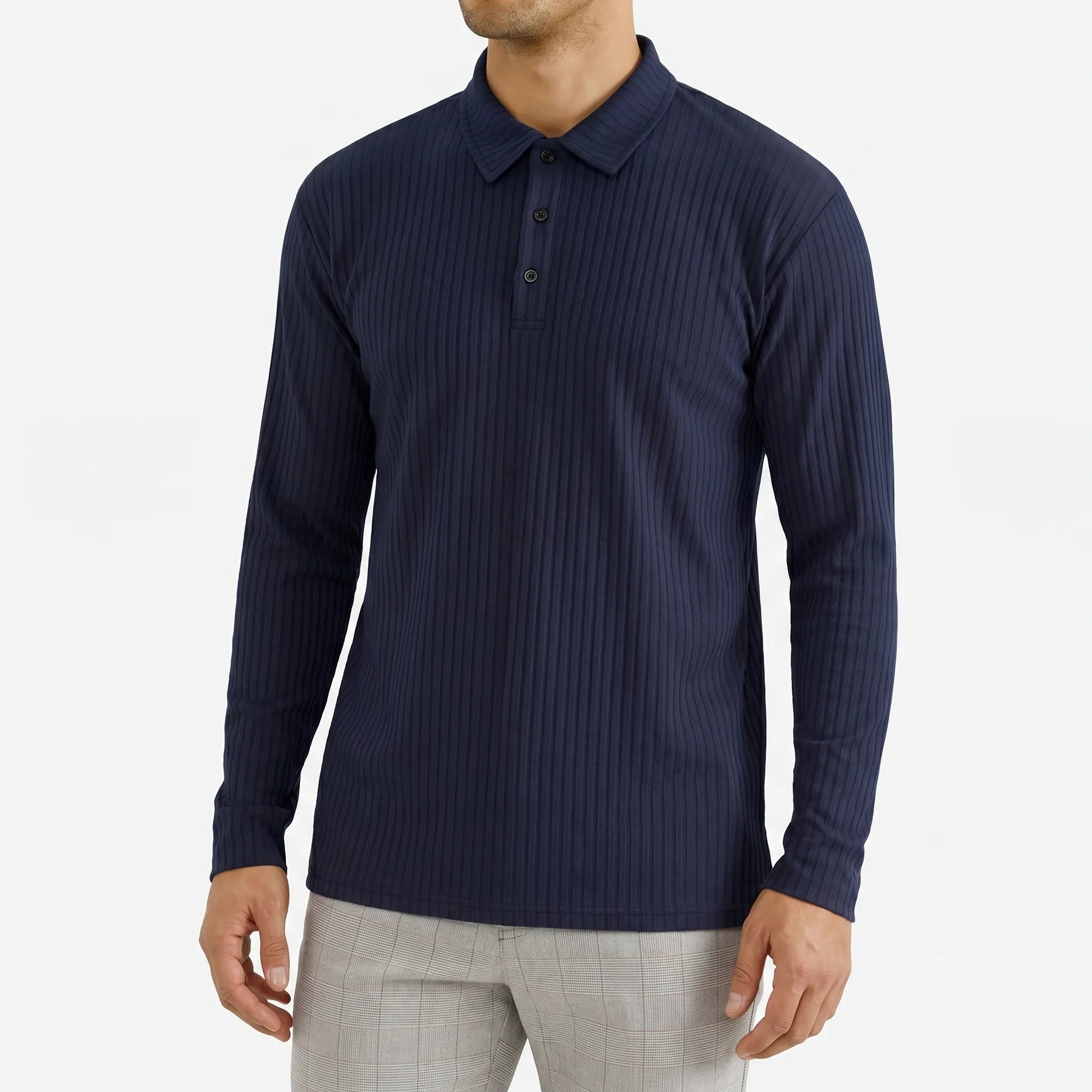 Ribotop™ -  Long Sleeve Ribbed Polo -  Smart Casual Styling