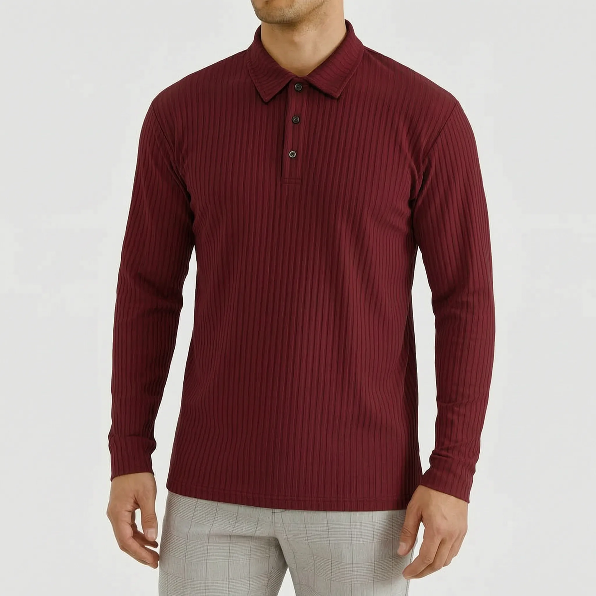 Ribotop™ -  Long Sleeve Ribbed Polo -  Smart Casual Styling
