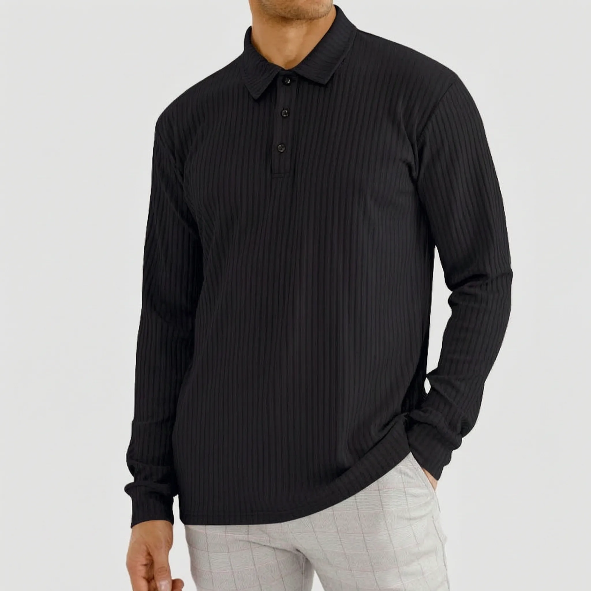 Ribotop™ -  Long Sleeve Ribbed Polo -  Smart Casual Styling