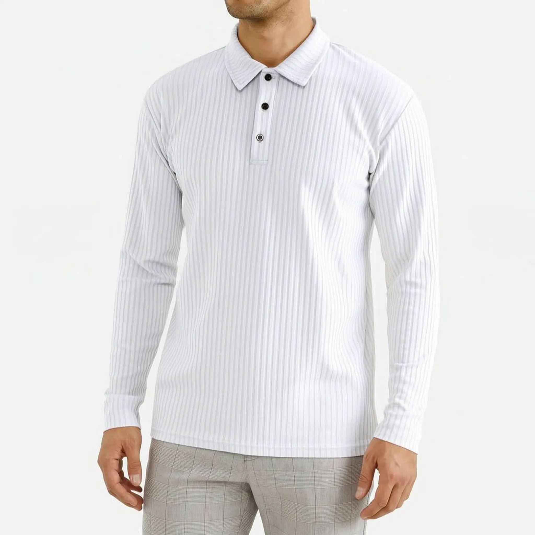 Ribotop™ -  Long Sleeve Ribbed Polo -  Smart Casual Styling