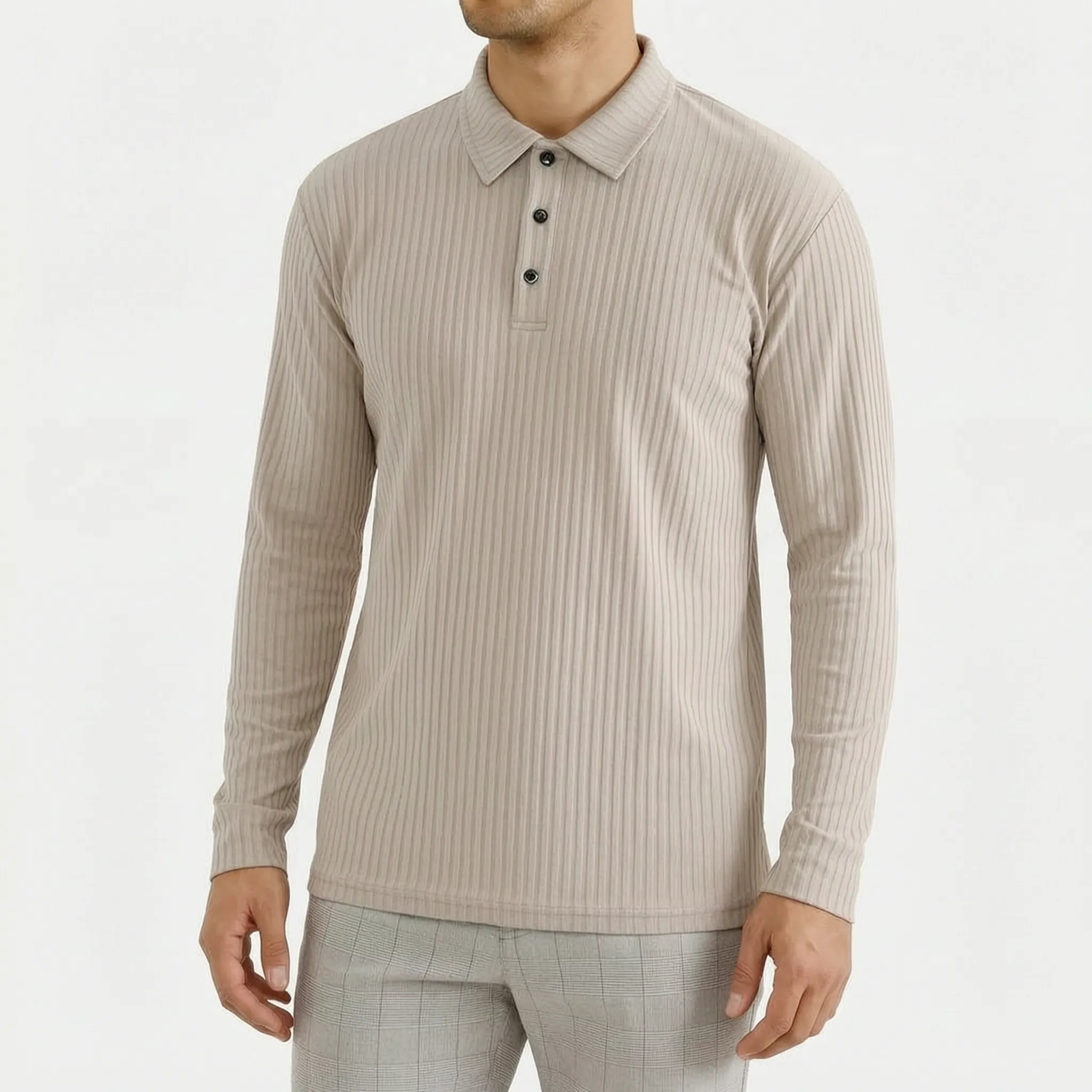 Ribotop™ -  Long Sleeve Ribbed Polo -  Smart Casual Styling