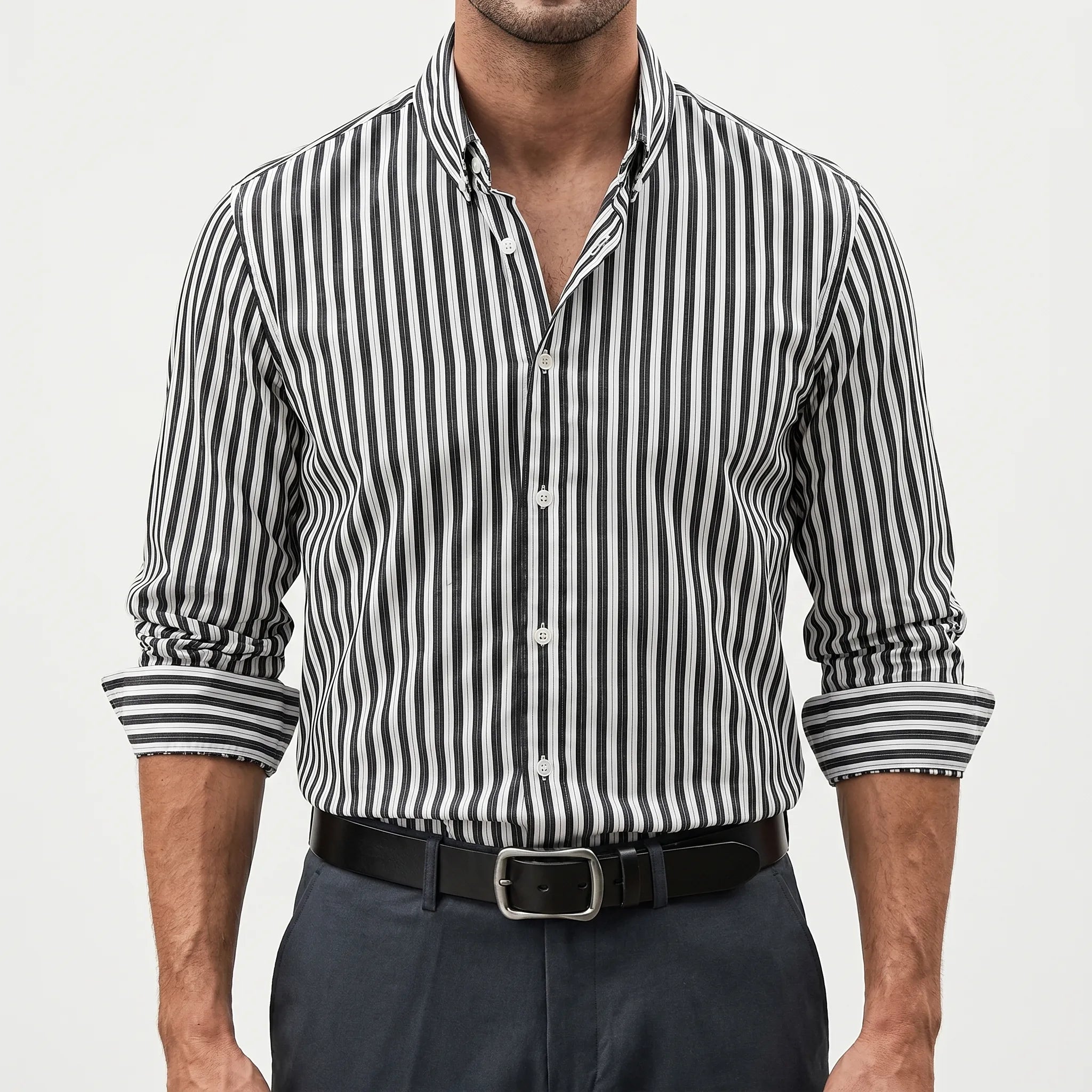 Rovik™ -  Men's Striped Long Sleeve Shirt -  Office Wear
