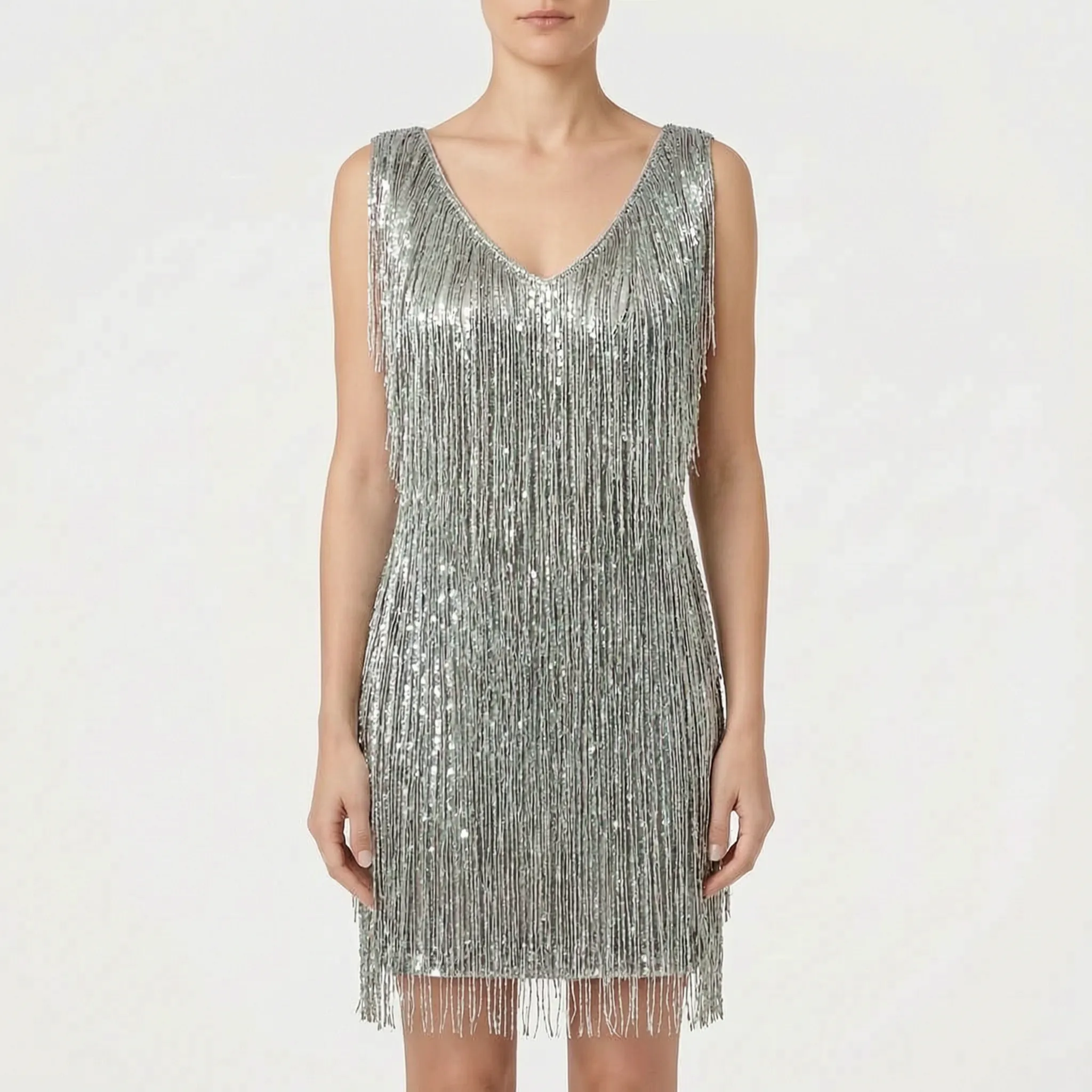 Shimmera™ -  Sleeveless Fringed Mini Dress -  Evening Parties