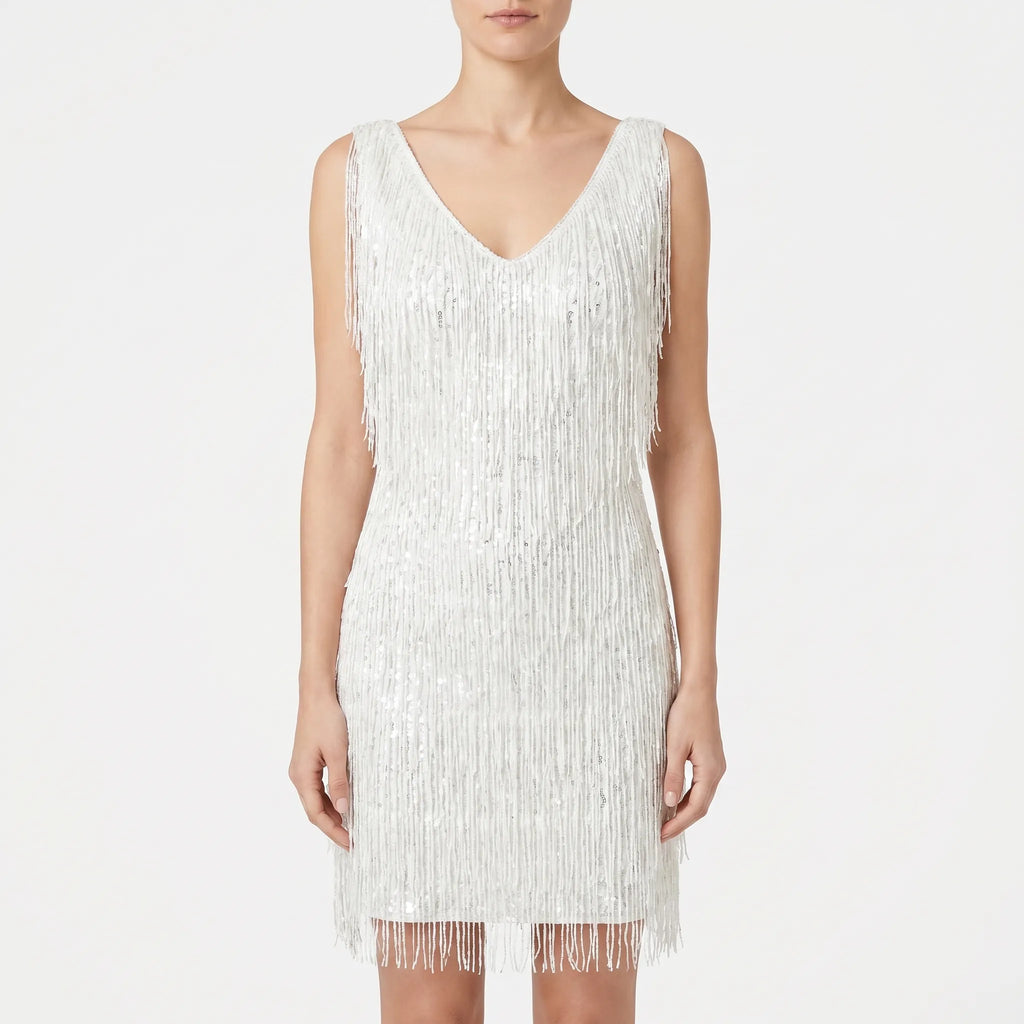Shimmera™ -  Sleeveless Fringed Mini Dress -  Evening Parties