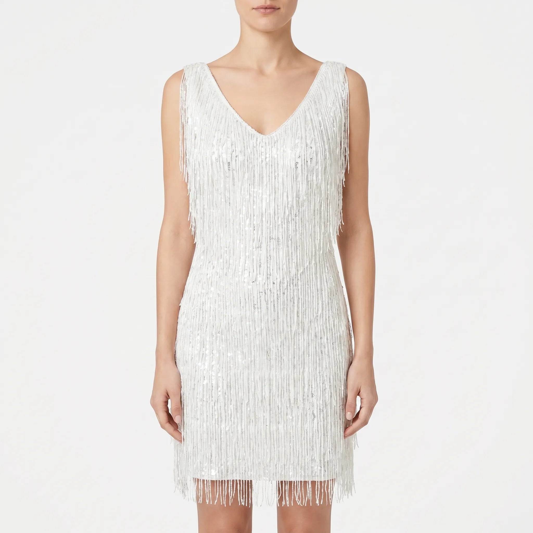Shimmera™ -  Sleeveless Fringed Mini Dress -  Evening Parties