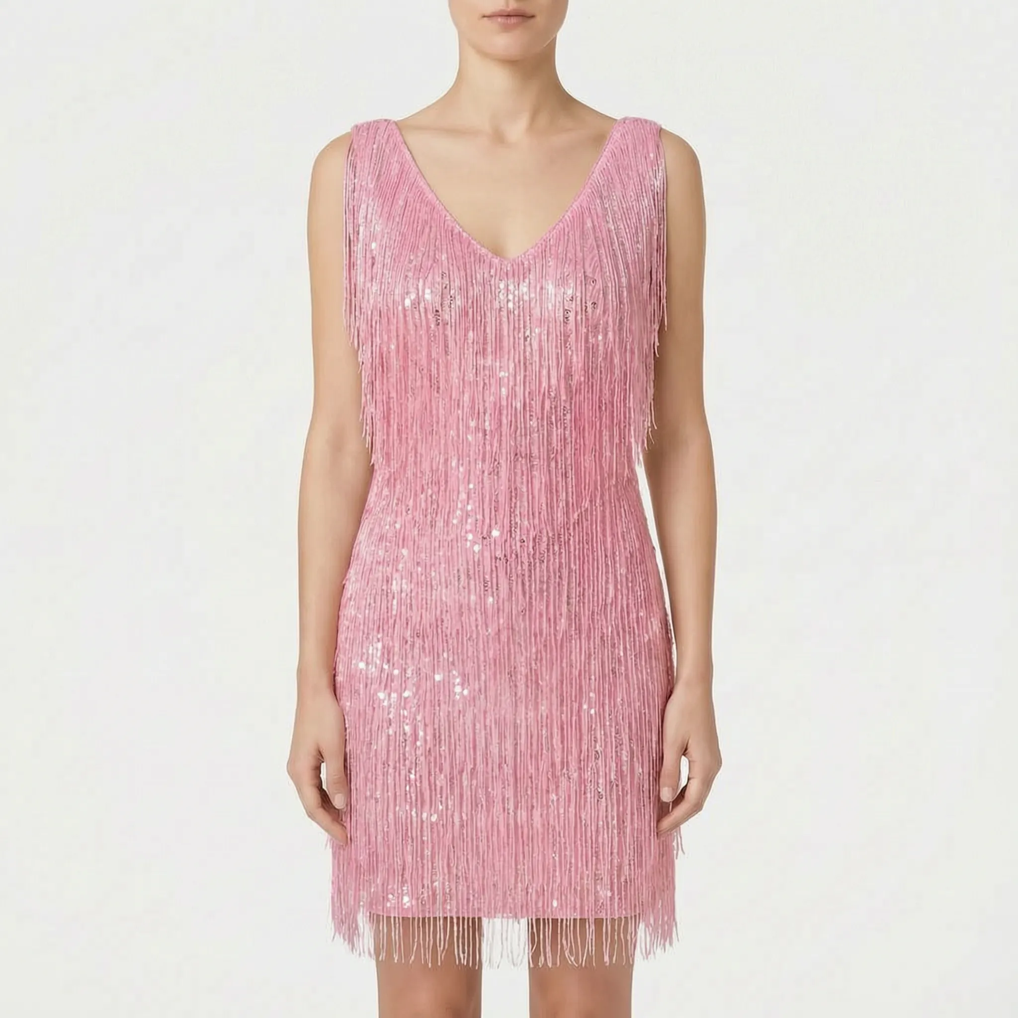 Shimmera™ -  Sleeveless Fringed Mini Dress -  Evening Parties
