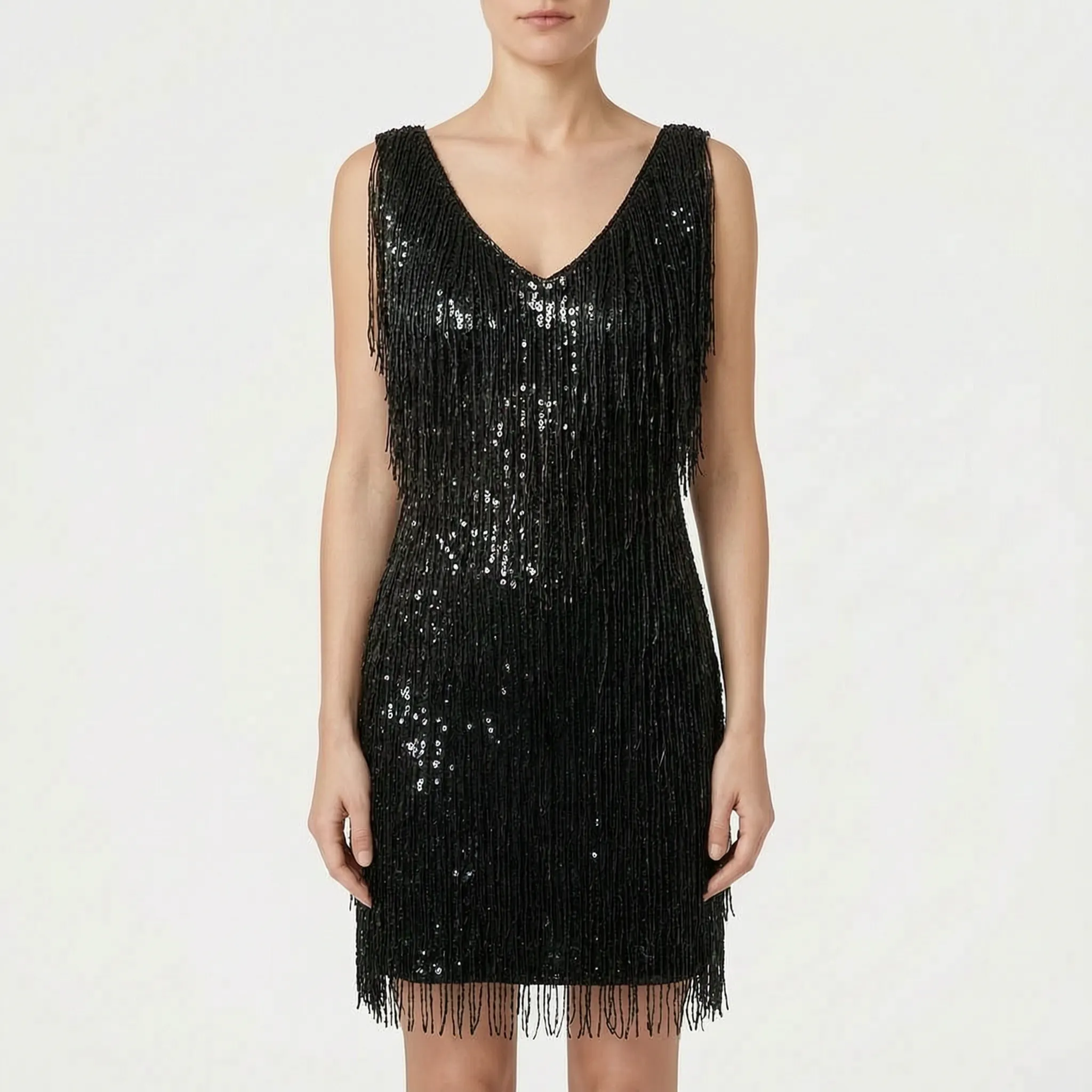 Shimmera™ -  Sleeveless Fringed Mini Dress -  Evening Parties