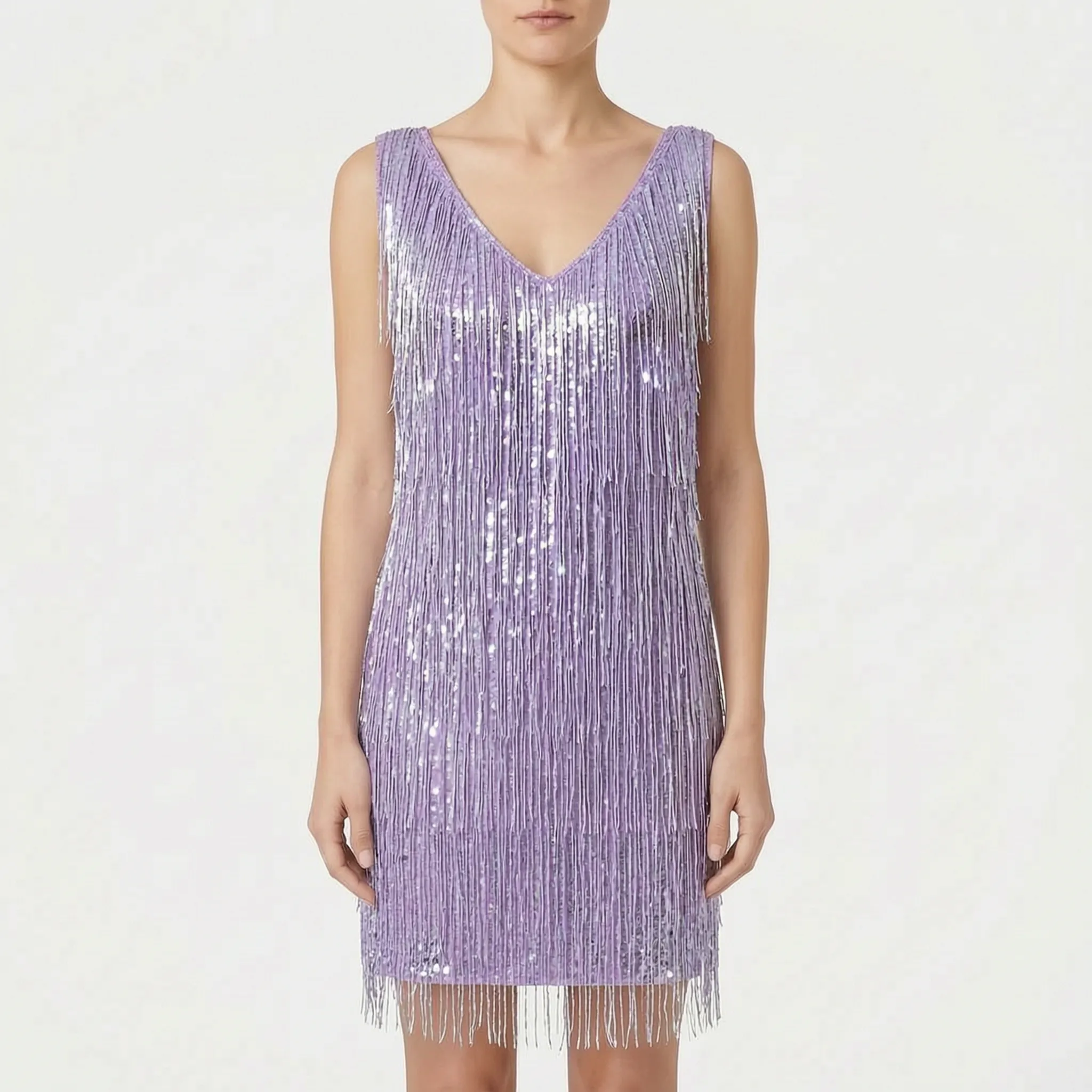 Shimmera™ -  Sleeveless Fringed Mini Dress -  Evening Parties
