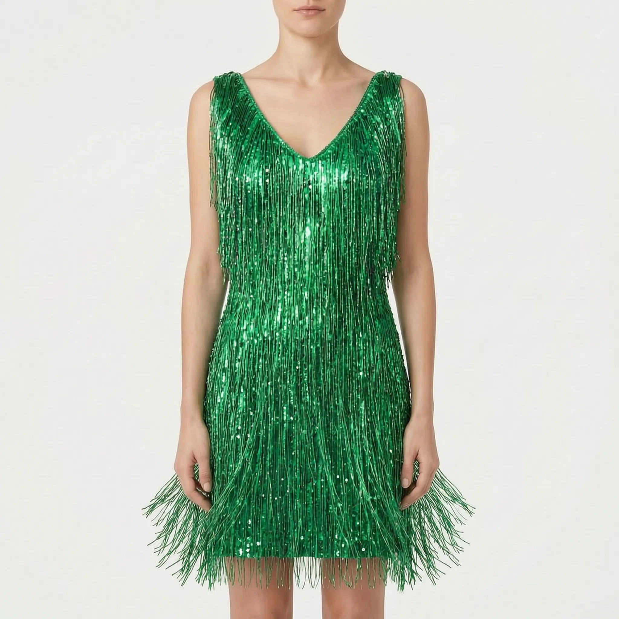 Shimmera™ -  Sleeveless Fringed Mini Dress -  Evening Parties