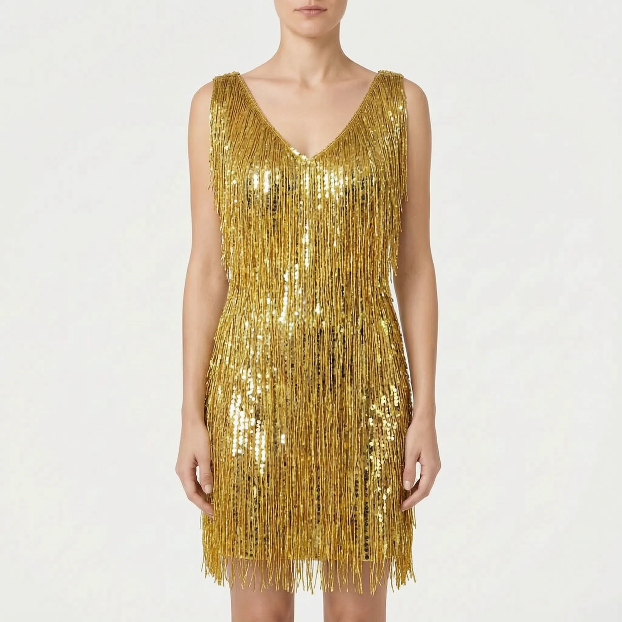 Shimmera™ -  Sleeveless Fringed Mini Dress -  Evening Parties