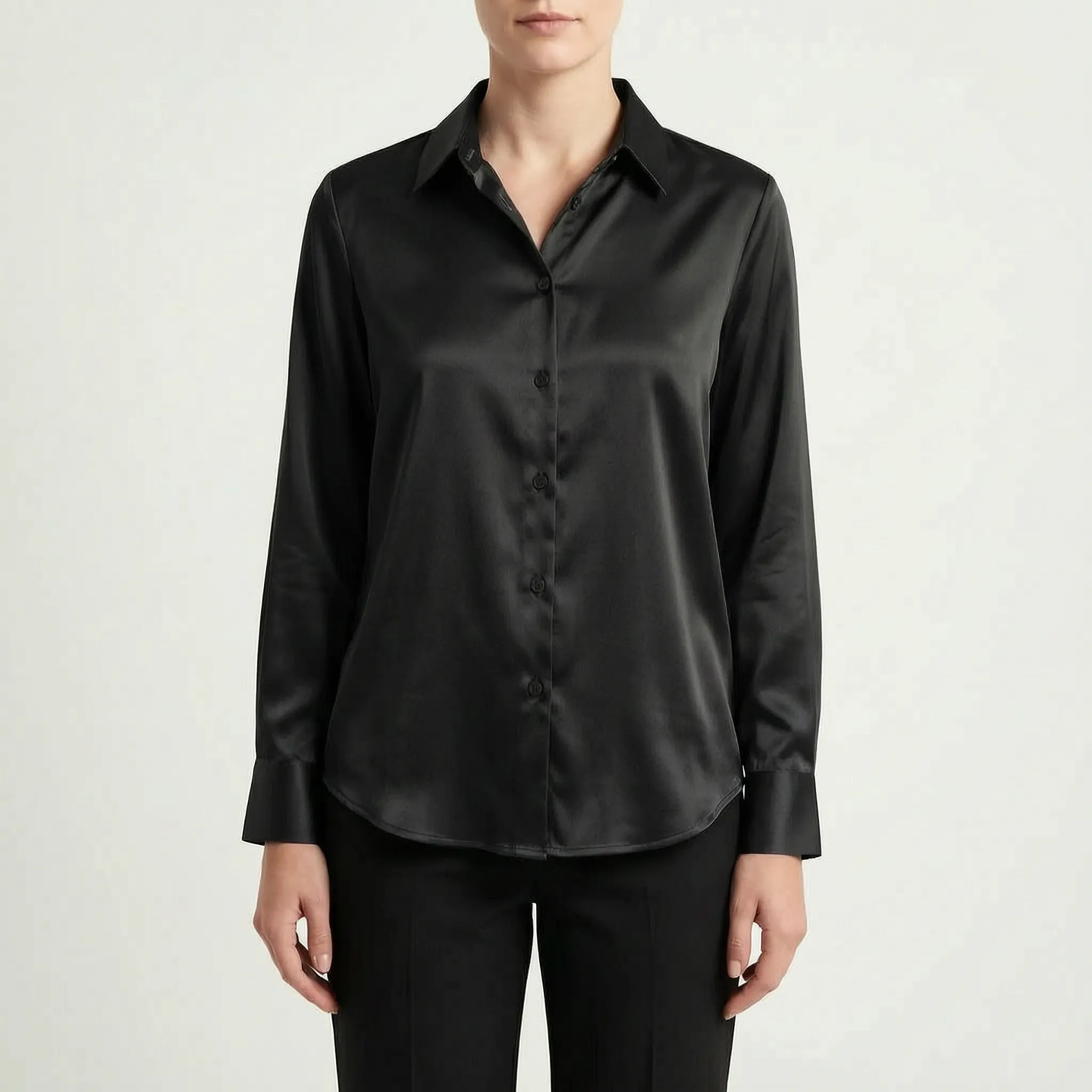 Silvanae™ -  High-Shine Button-Up Blouse -  Smart-Casual Dressing