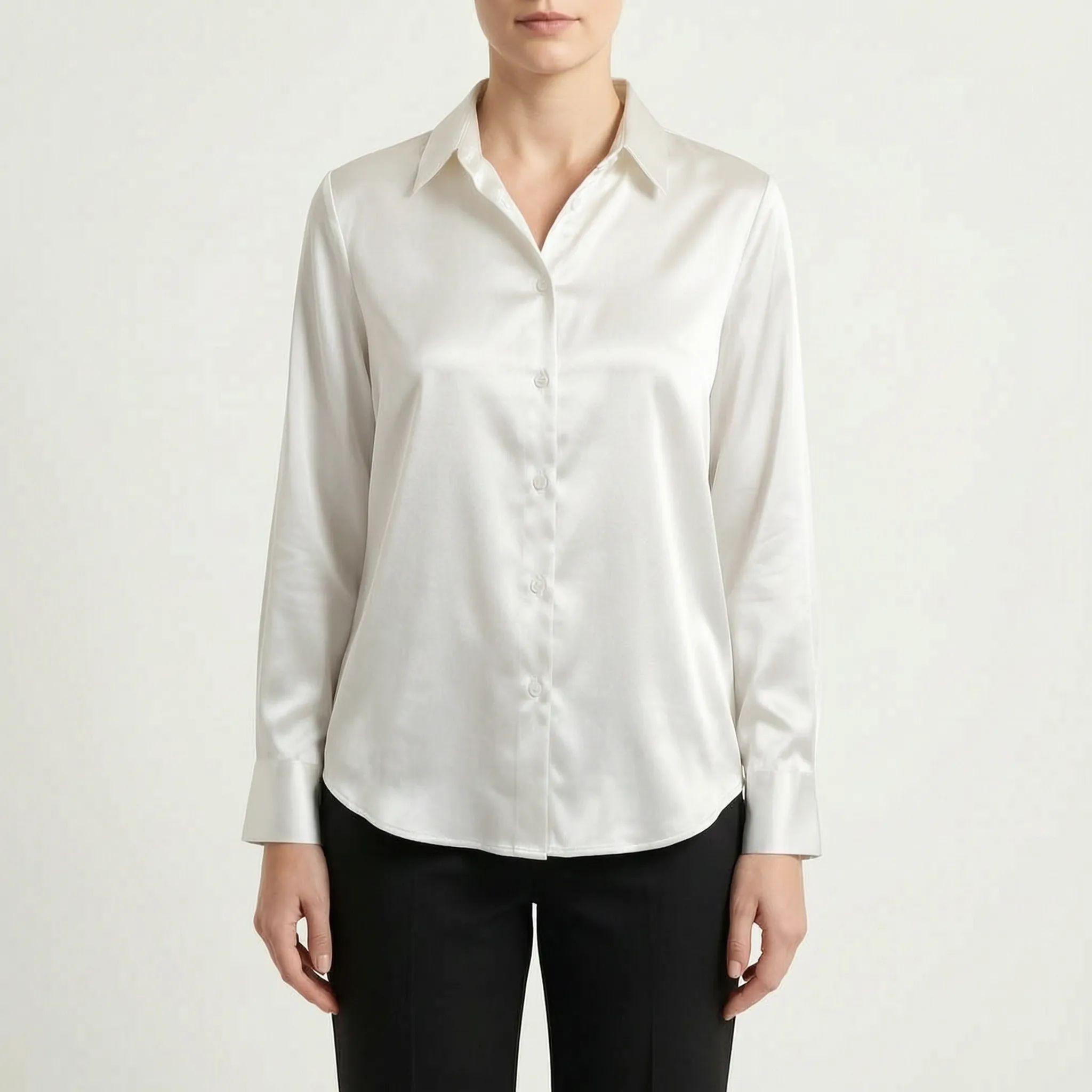 Silvanae™ -  High-Shine Button-Up Blouse -  Smart-Casual Dressing